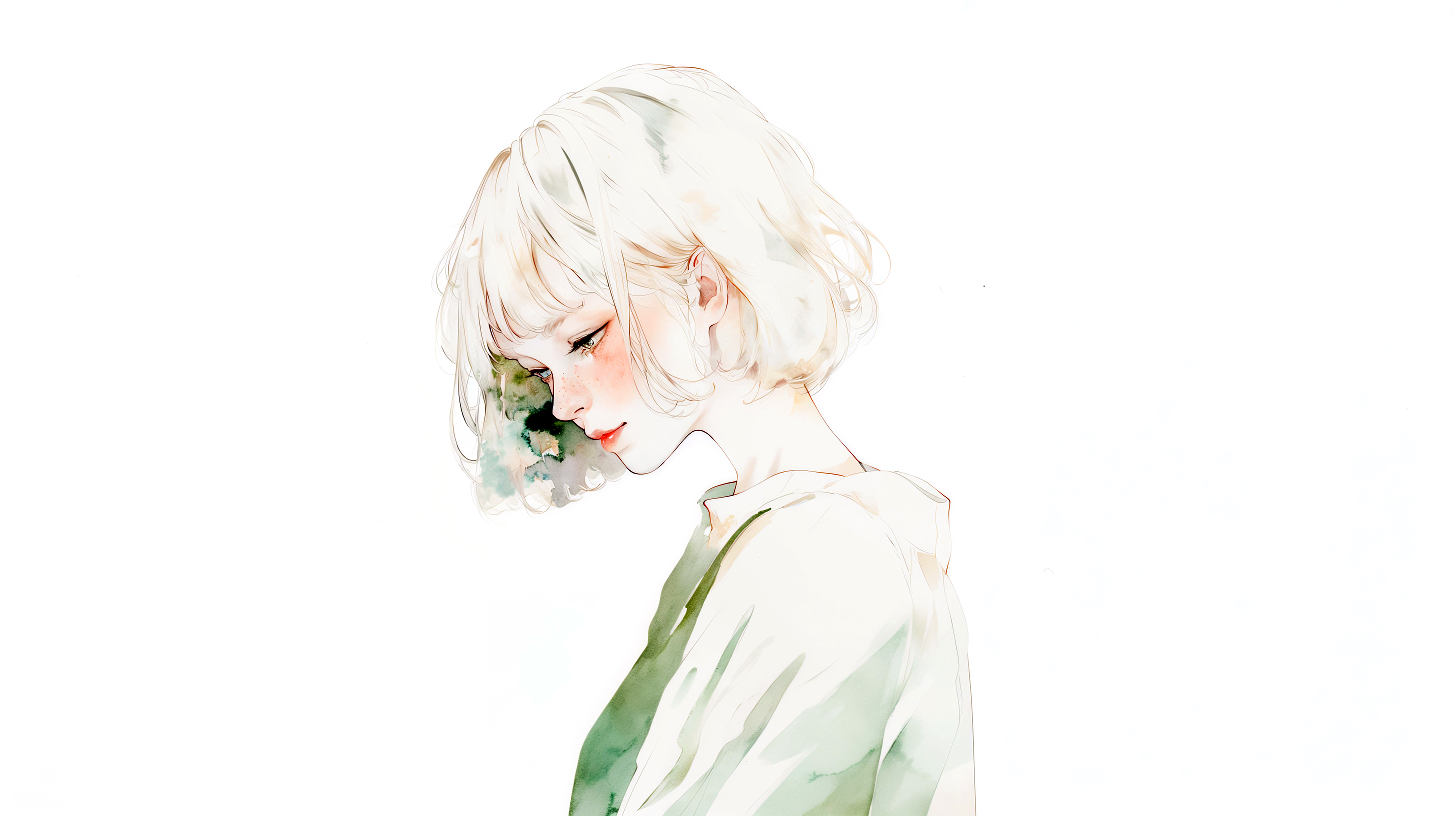 柔らかいテイストで描かれた女性の水彩ポートレートイラスト素材 no.4