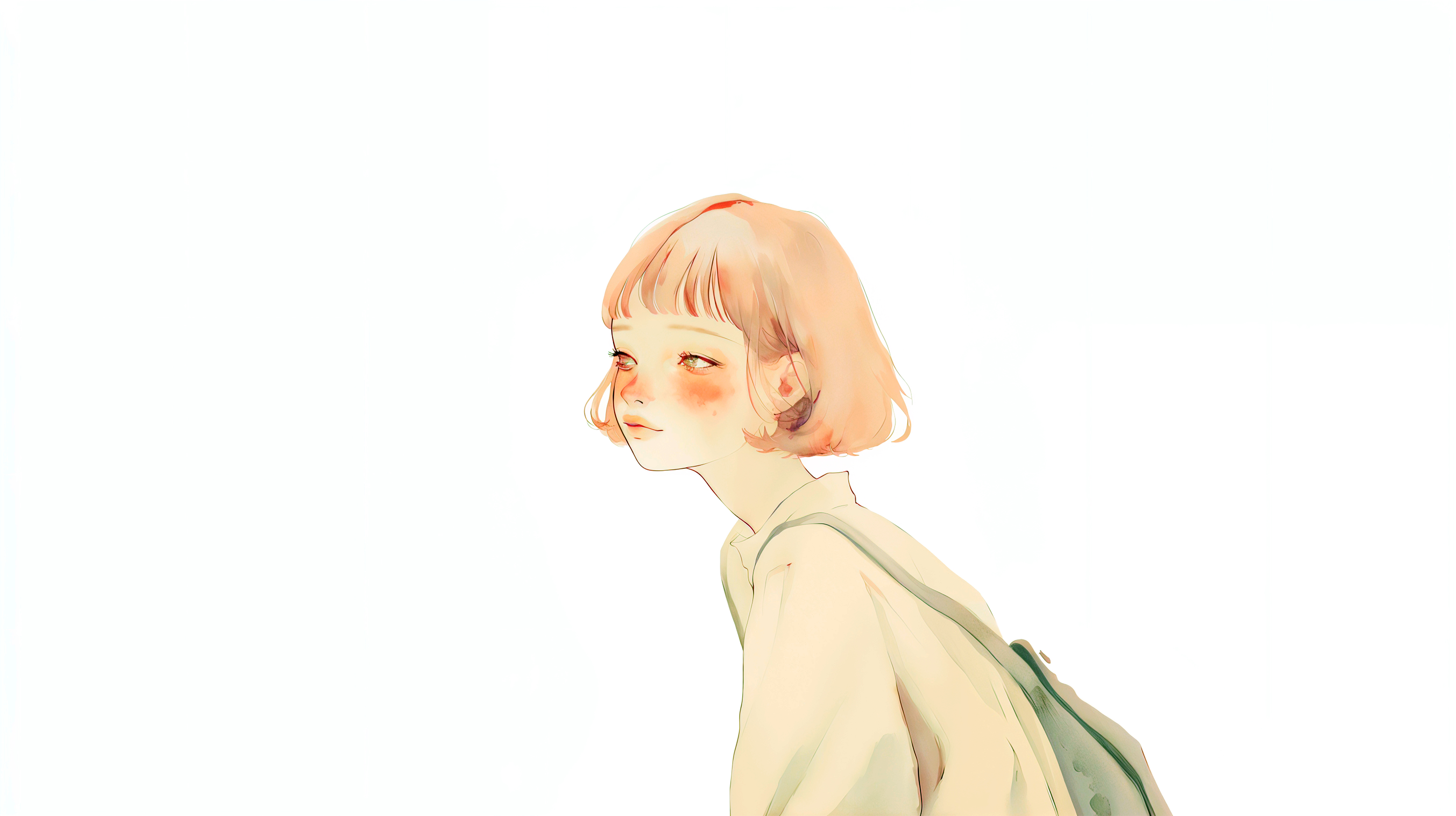 水彩で描かれた透明感のある若い女性のポートレートイラスト素材 no.1