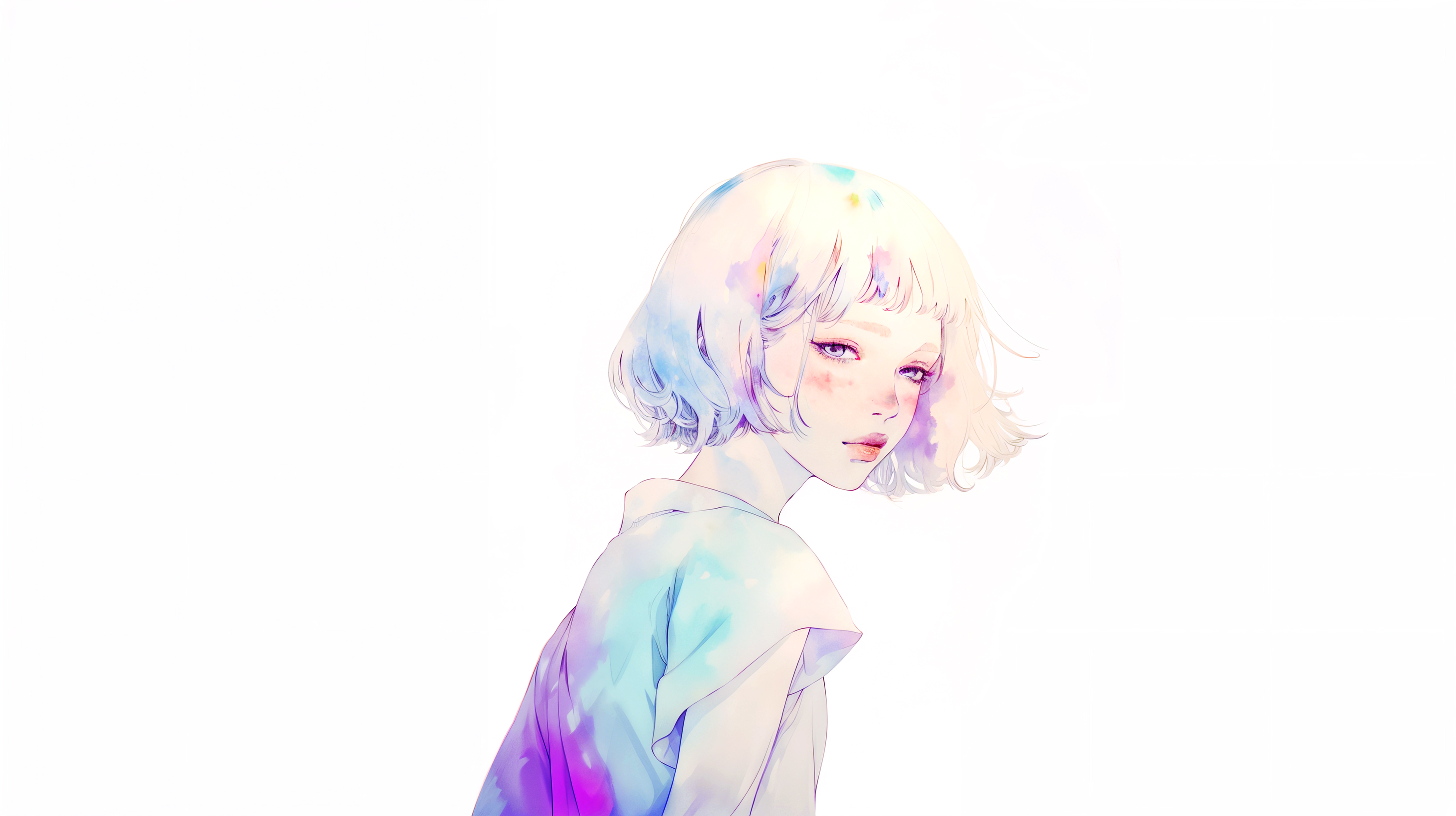 水彩で描かれた透明感のある若い女性のポートレートイラスト素材 no.3