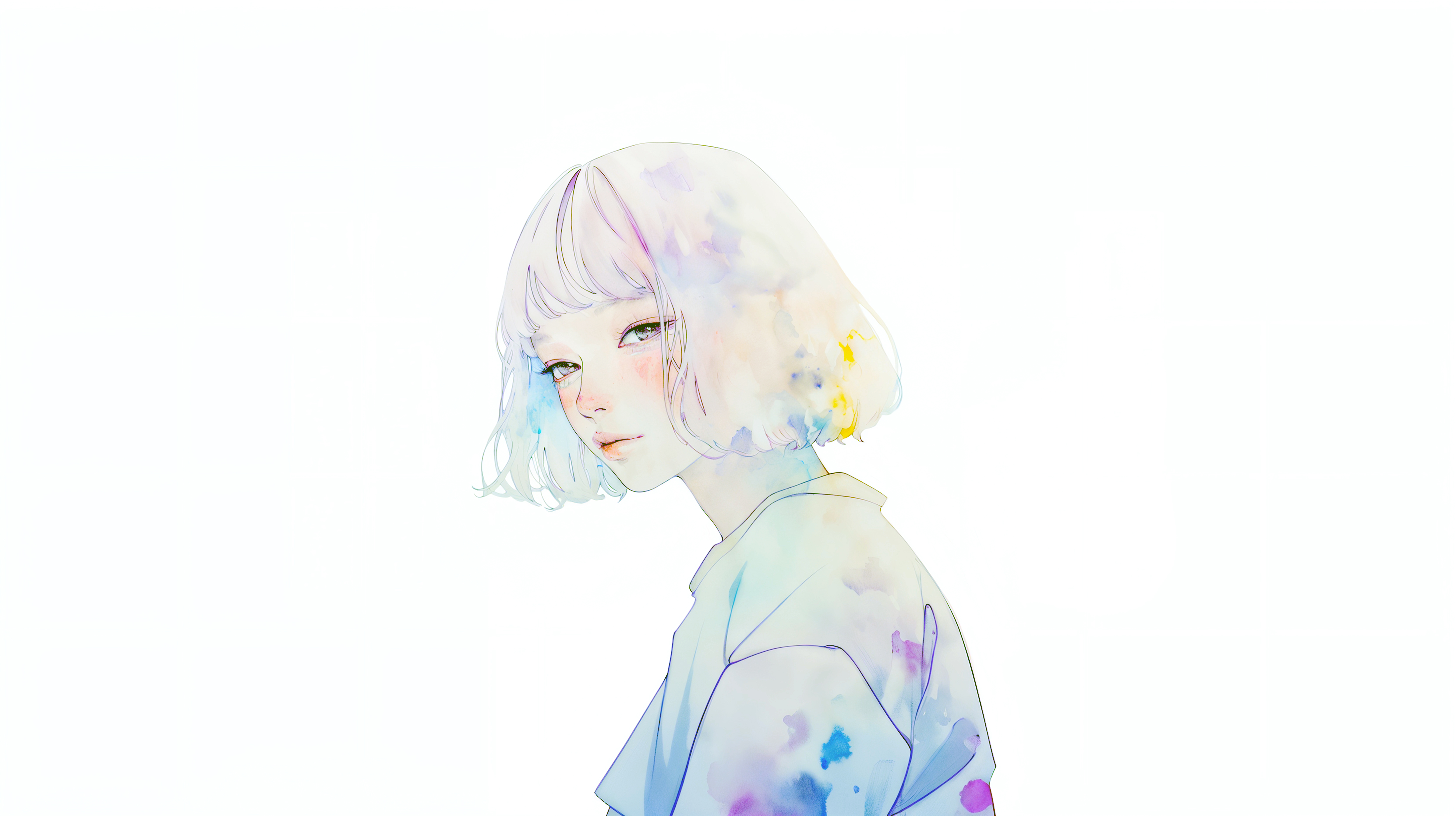 水彩で描かれた透明感のある若い女性のポートレートイラスト素材 no.4