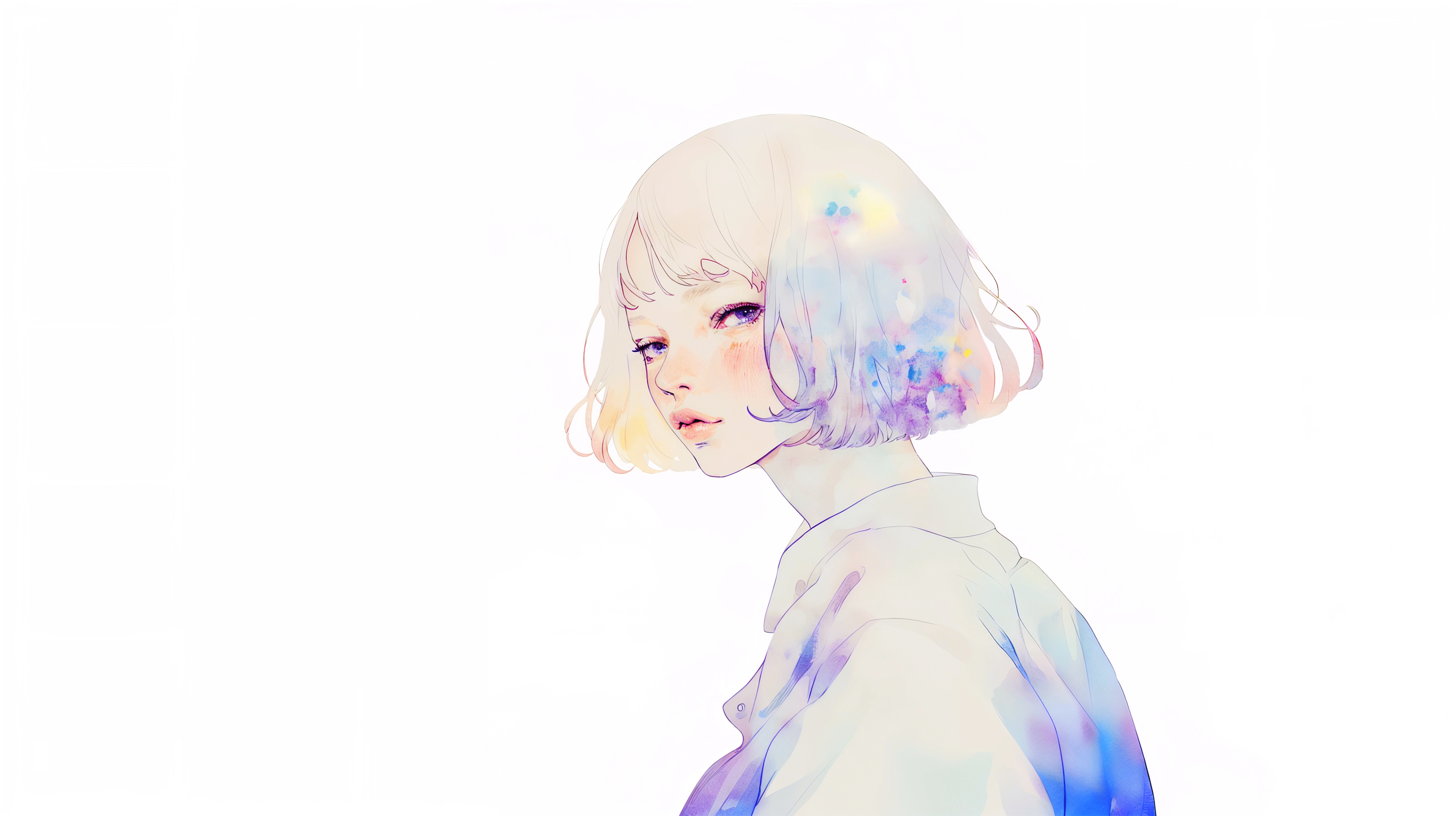 水彩で描かれた透明感のある若い女性のポートレートイラスト素材 no.5