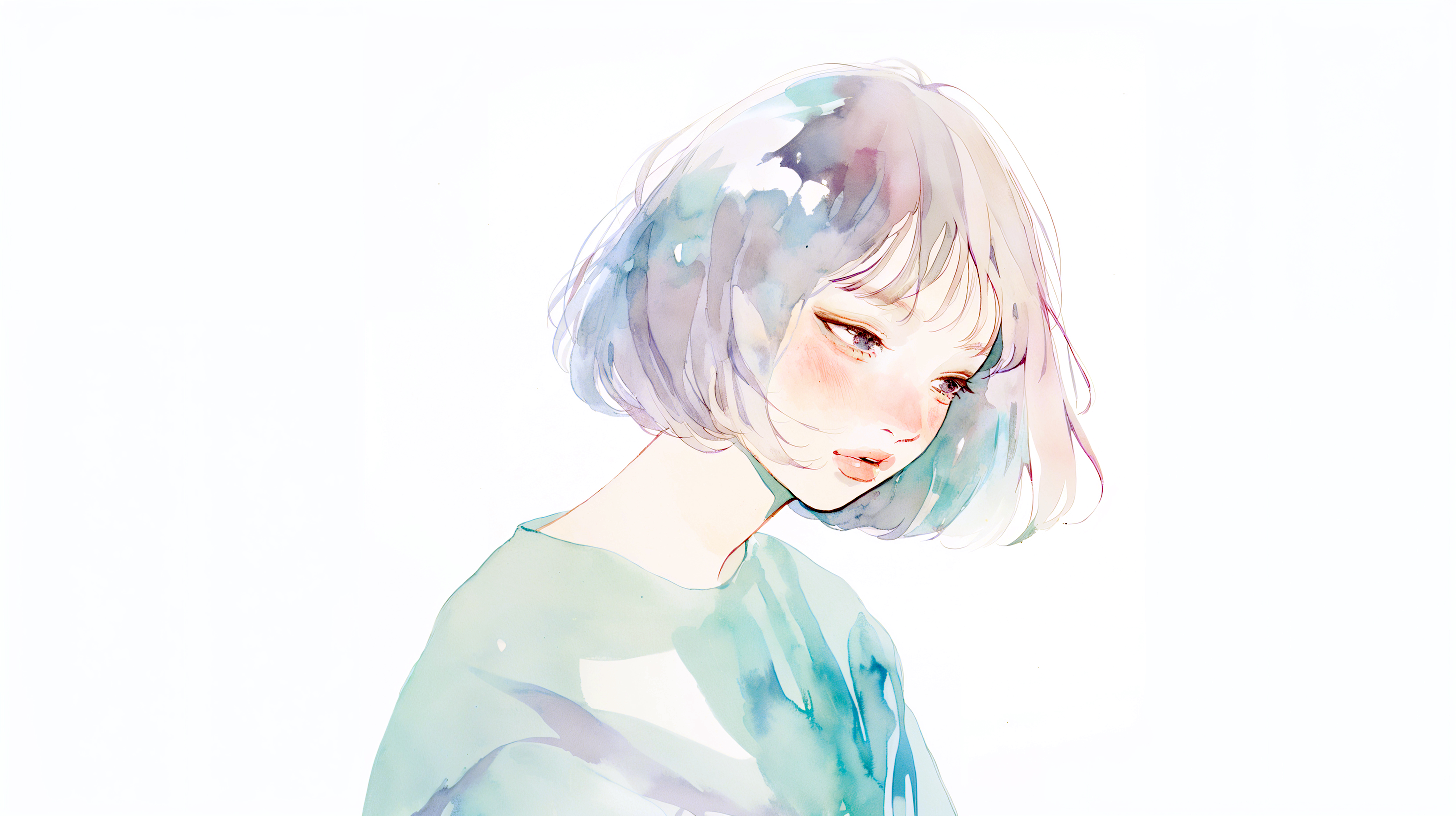 水彩で描かれた透明感のある若い女性のポートレートイラスト素材 no.6