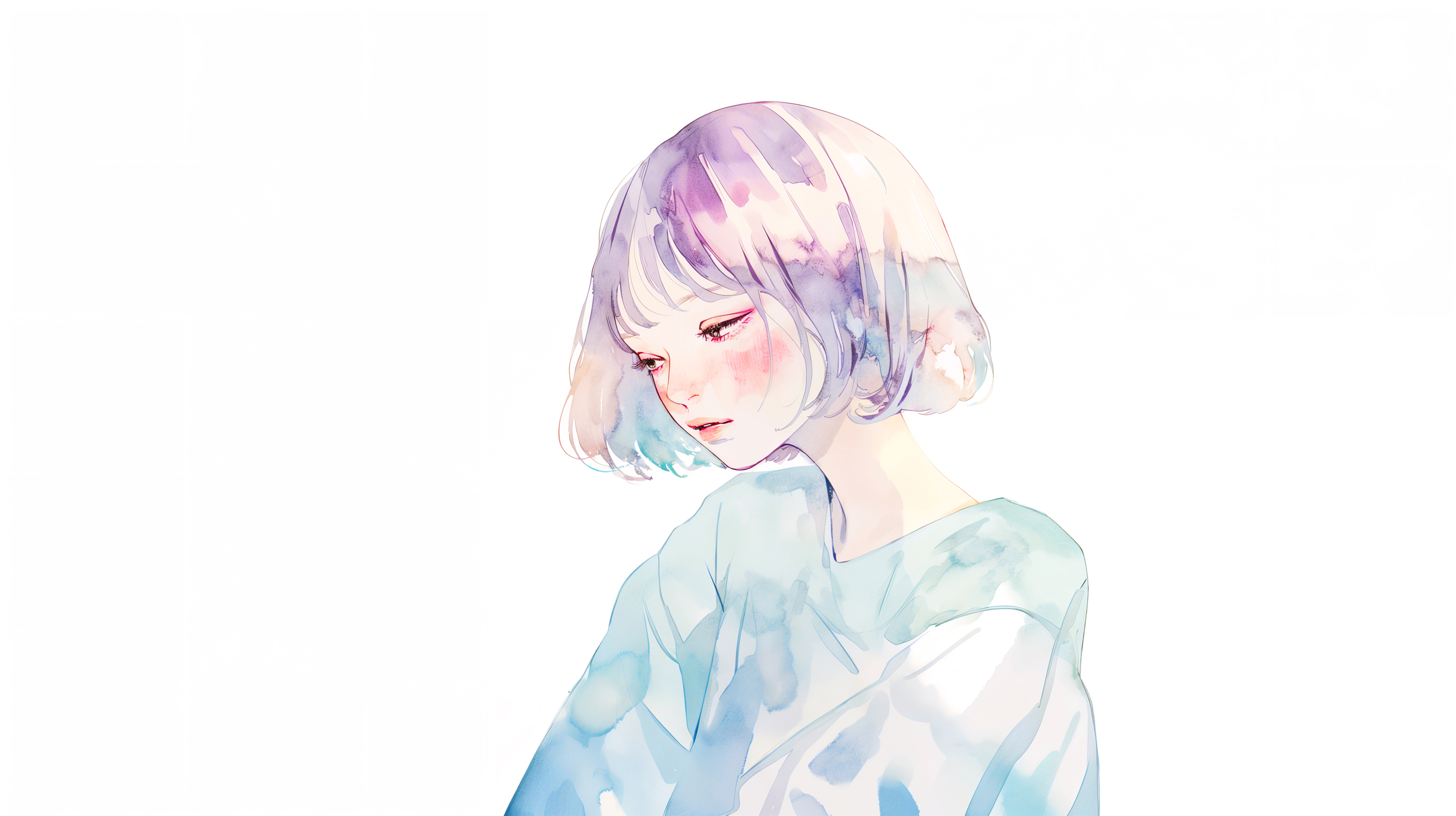 水彩で描かれた透明感のある若い女性のポートレートイラスト素材 no.7