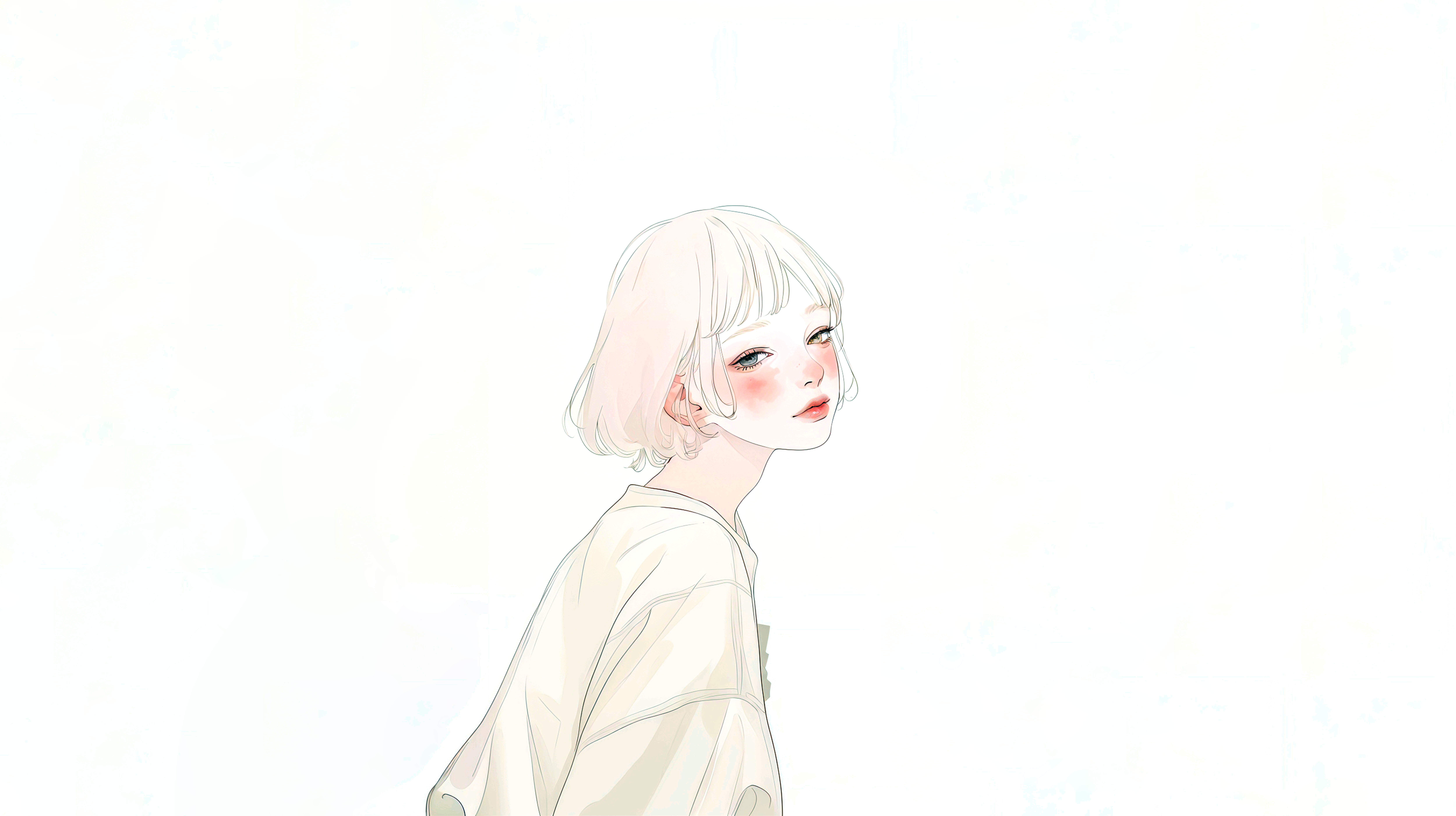 水彩で描かれた透明感のある若い女性のポートレートイラスト素材 no.12