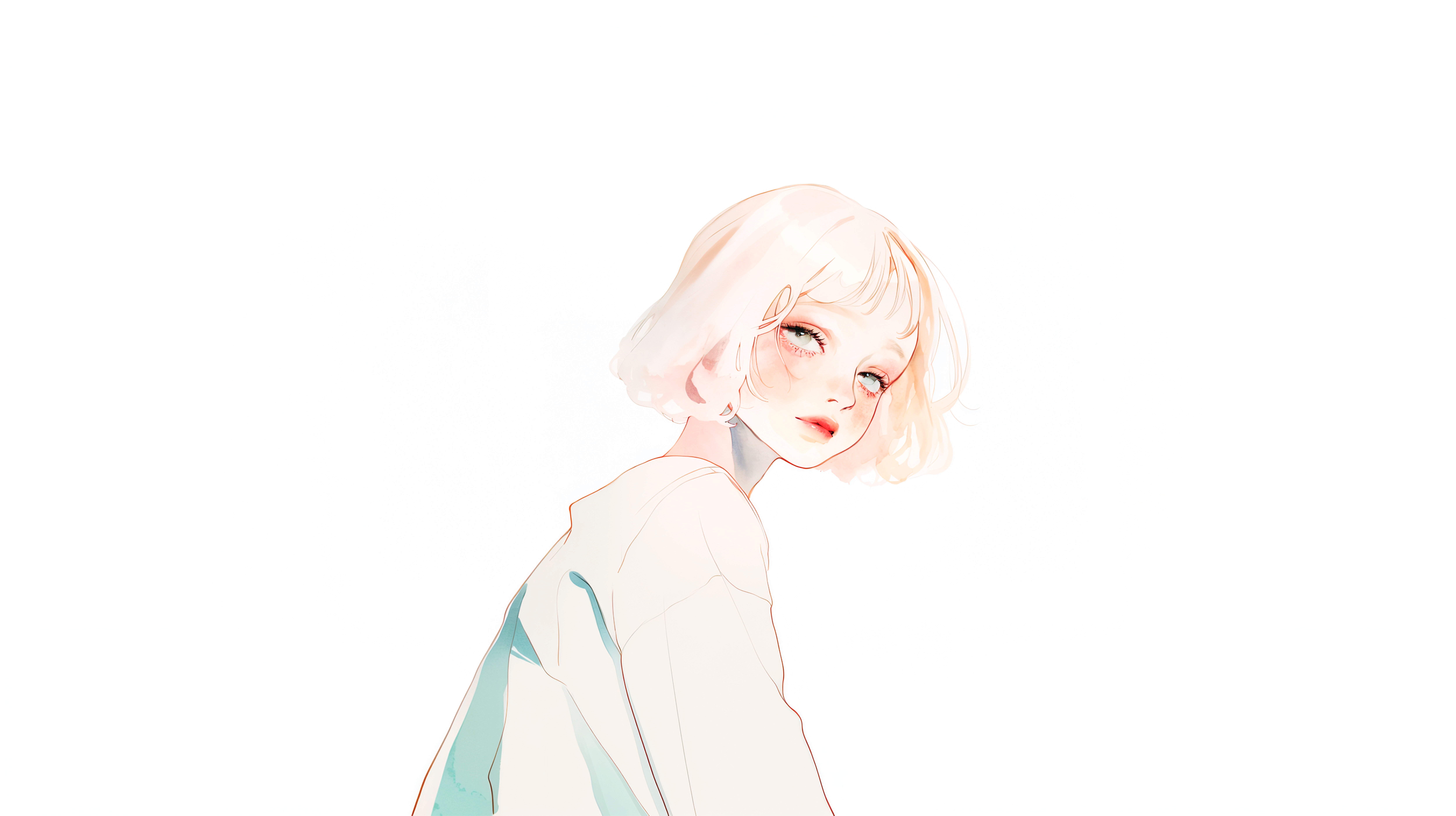 水彩で描かれた透明感のある若い女性のポートレートイラスト素材 no.13