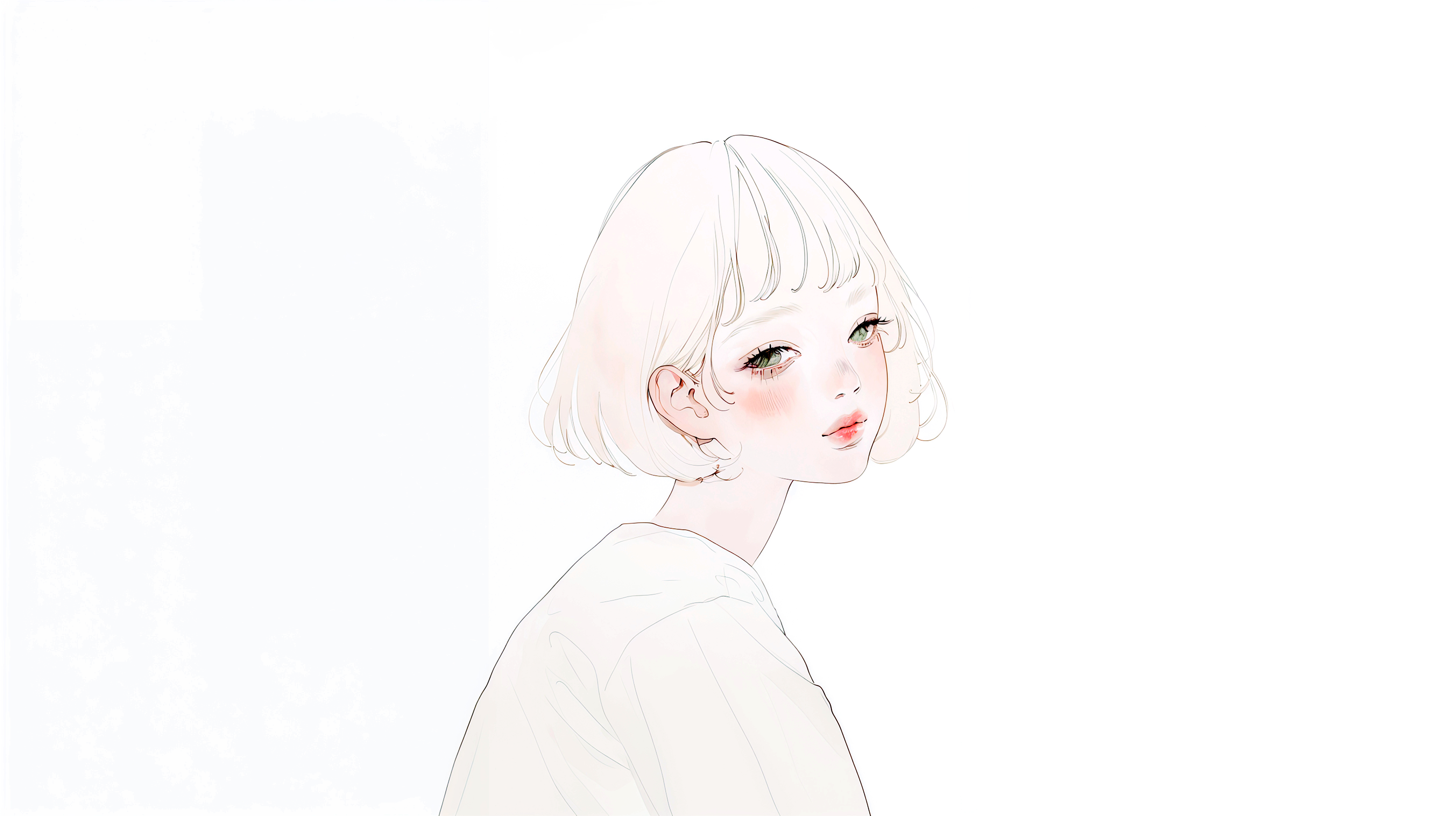 水彩で描かれた透明感のある若い女性のポートレートイラスト素材 no.14