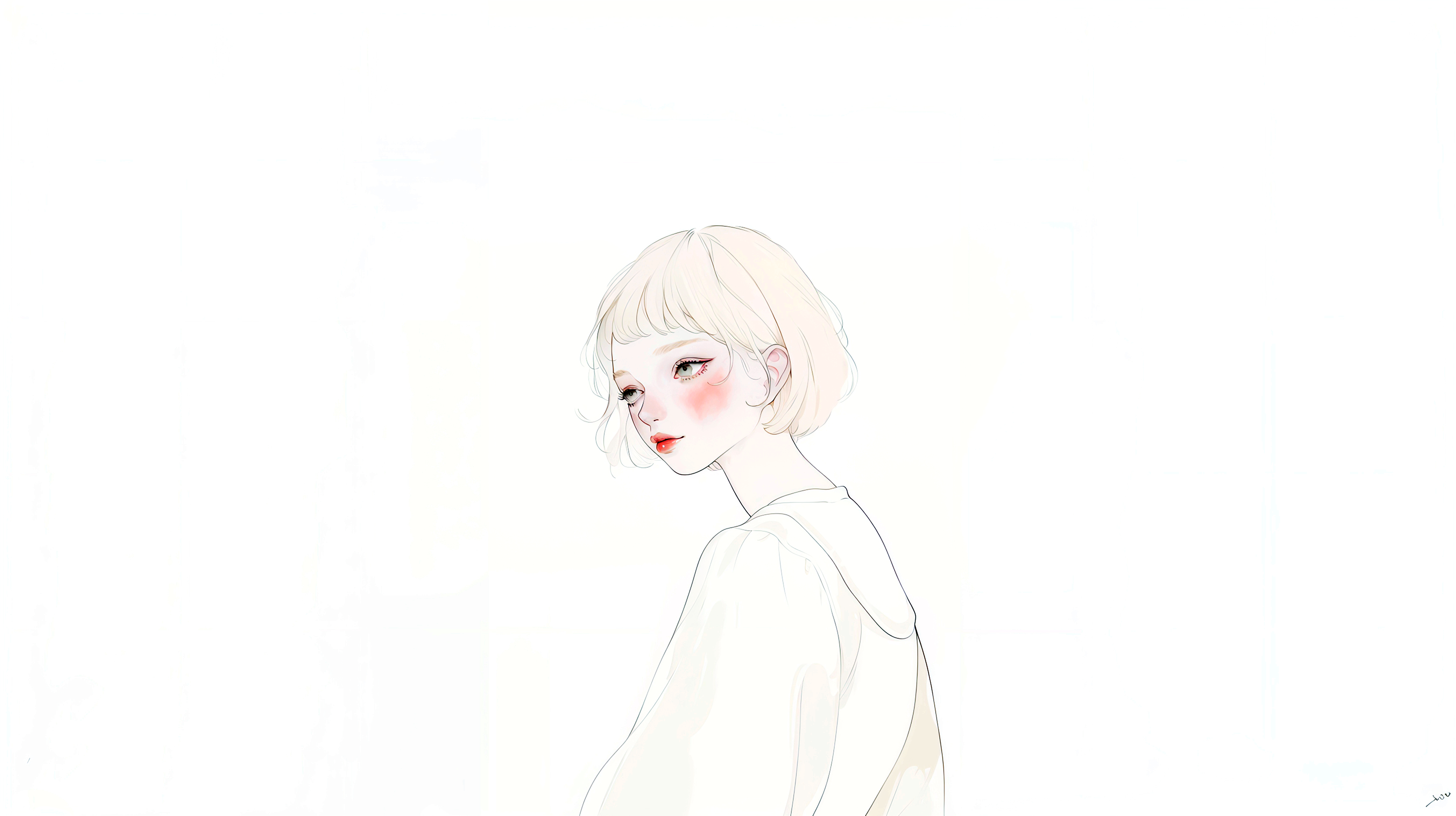 水彩で描かれた透明感のある若い女性のポートレートイラスト素材 no.15