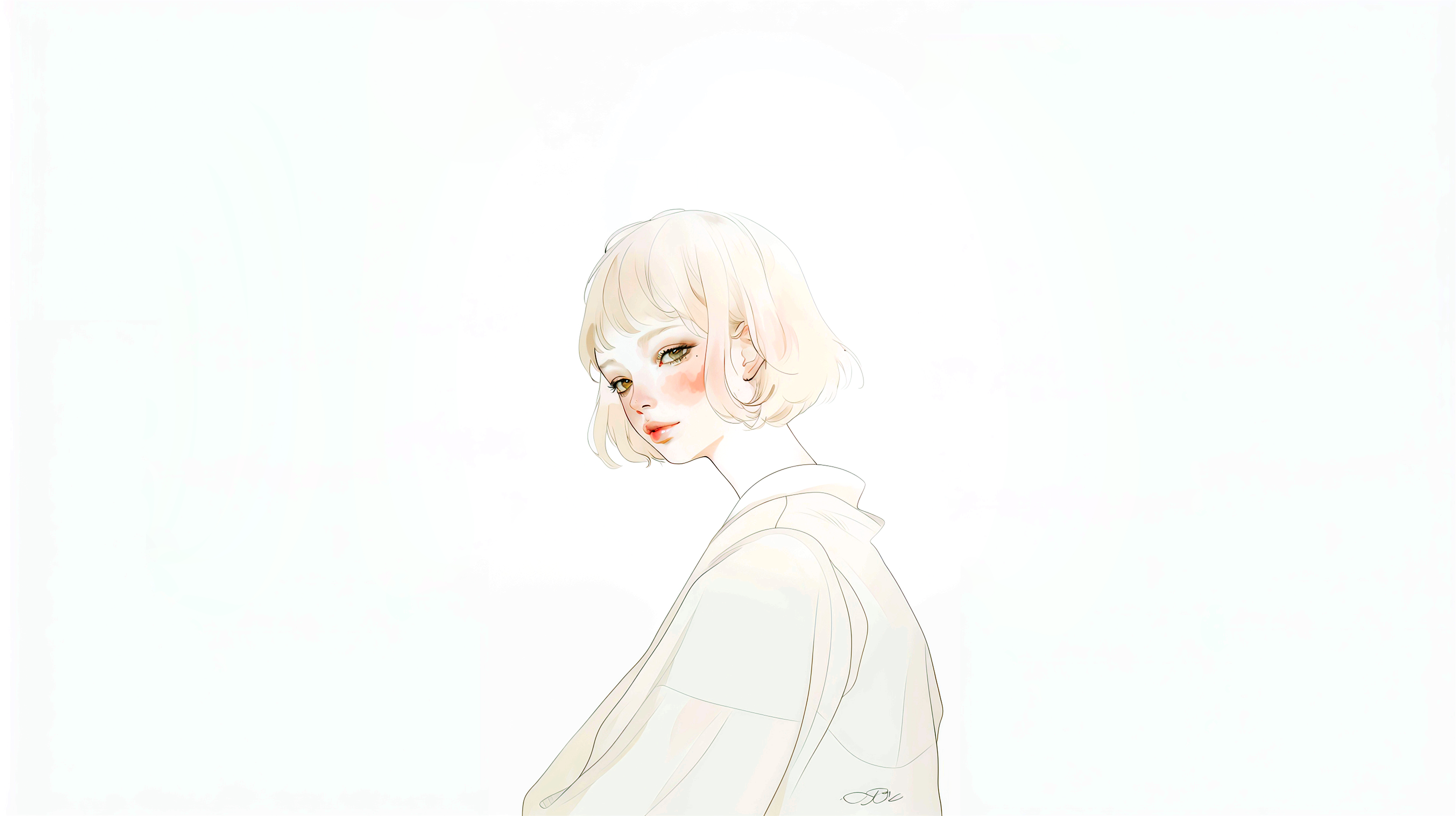 水彩で描かれた透明感のある若い女性のポートレートイラスト素材 no.17