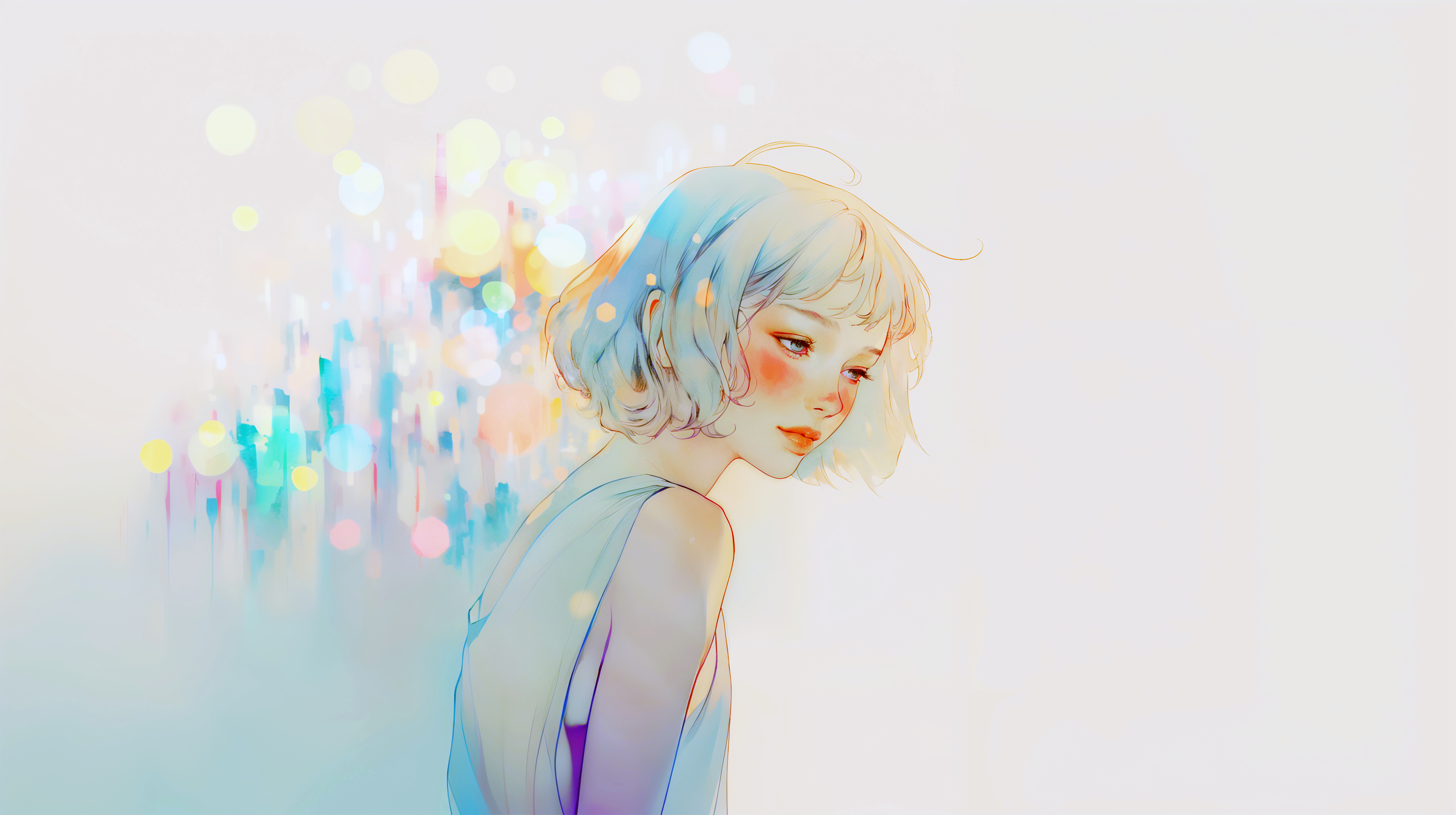 夜の街を歩く女性の淡くノスタルジックな水彩イラスト素材 no.9