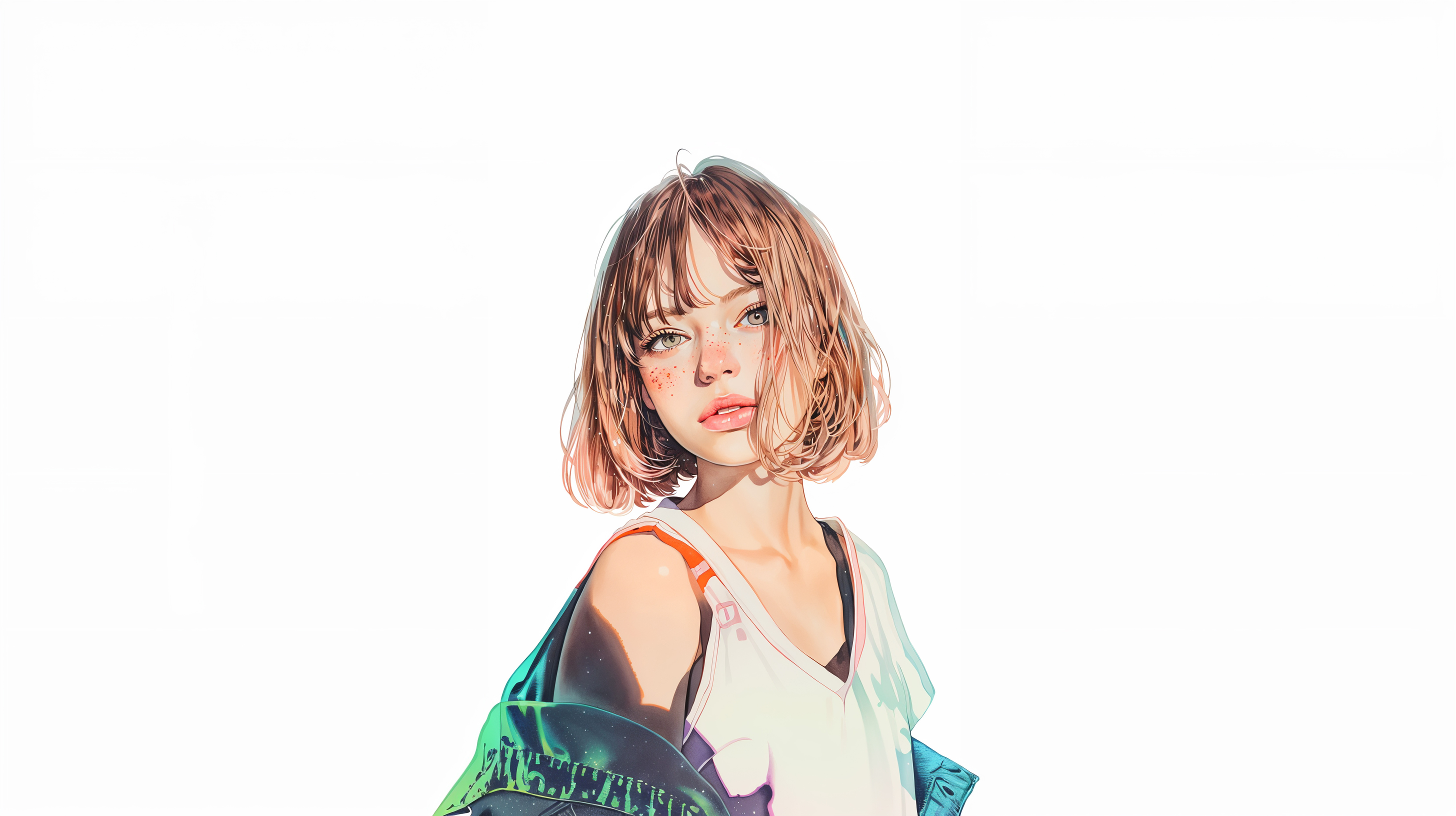 モダン水彩で描かれたハーフ風の可愛い女の子ポートレートイラスト no.3