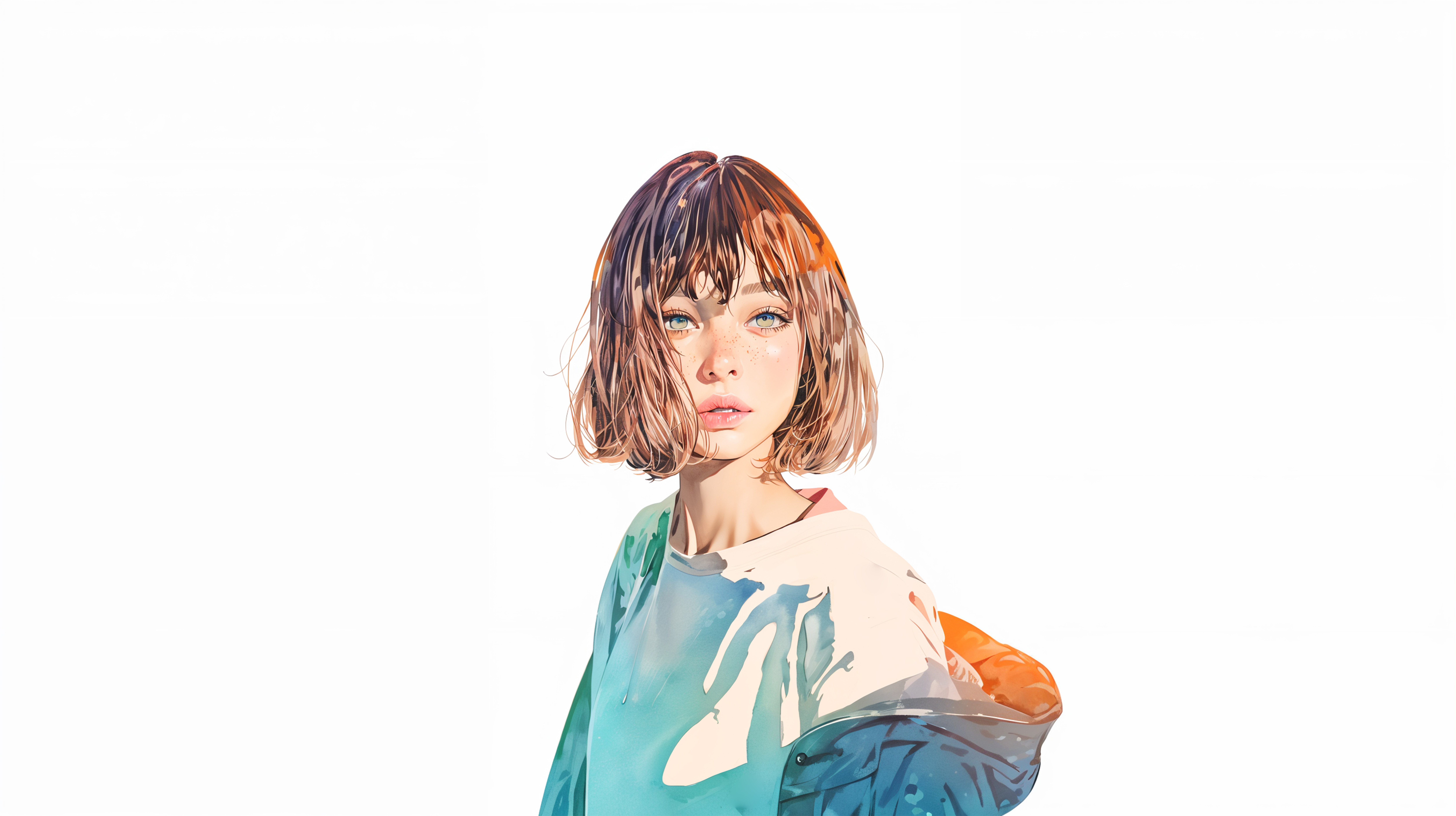 モダン水彩で描かれたハーフ風の可愛い女の子ポートレートイラスト no.5