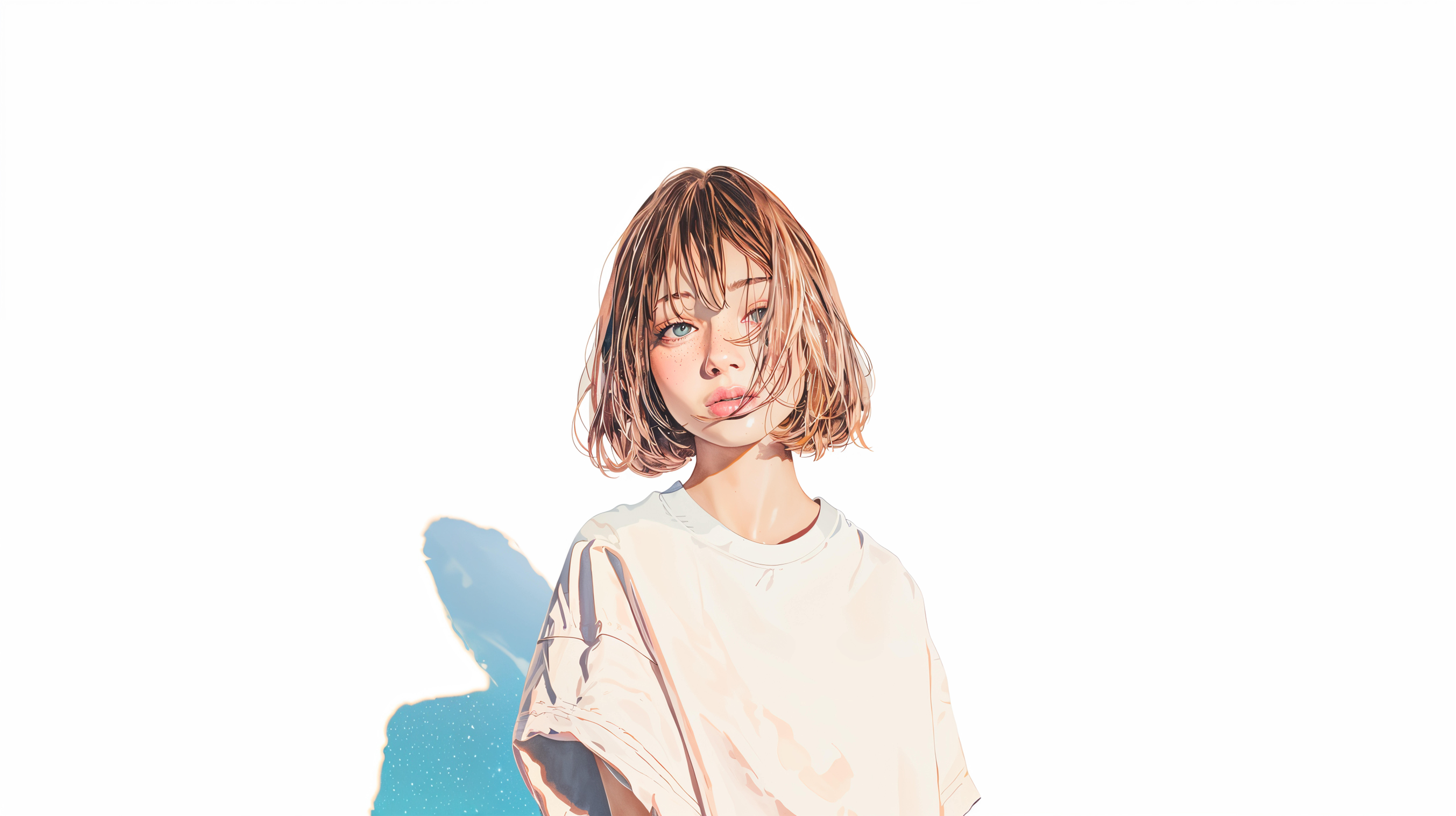 モダン水彩で描かれたハーフ風の可愛い女の子ポートレートイラスト no.6