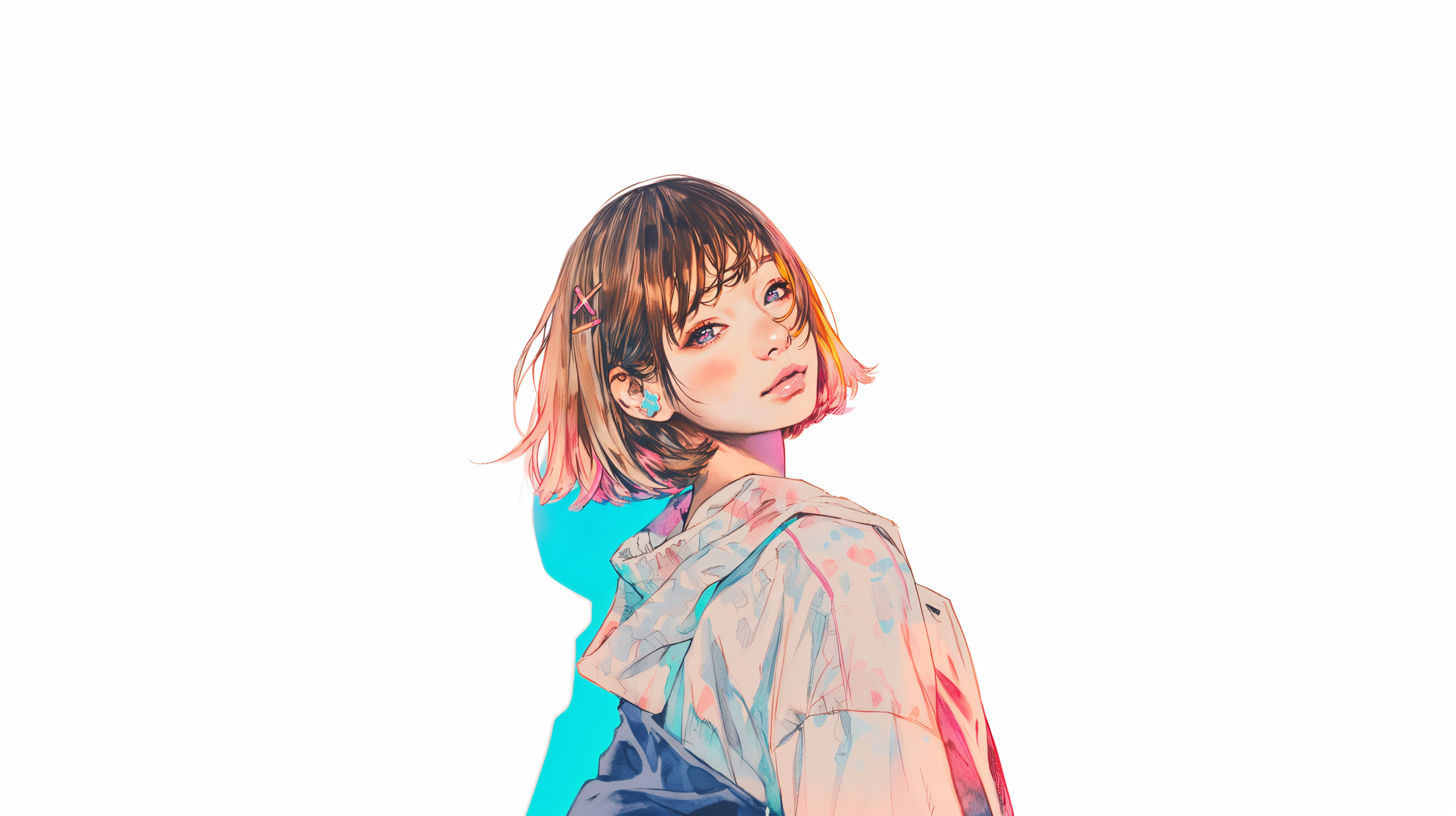淡いくすみカラーでカラフルに描かれたちょっとボーイッシュな女の子のイラスト no.3