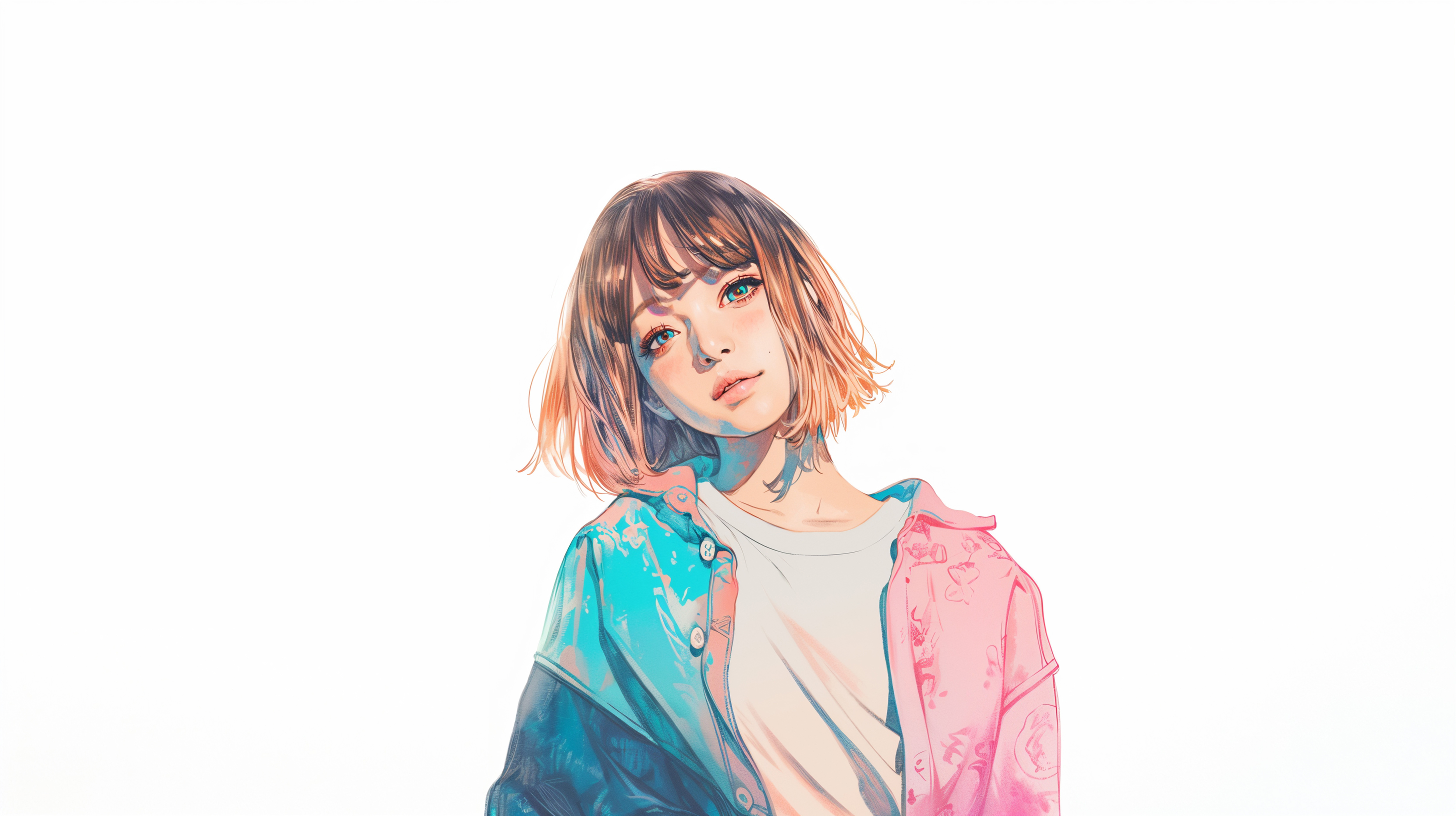 淡いくすみカラーでカラフルに描かれたちょっとボーイッシュな女の子のイラスト no.4