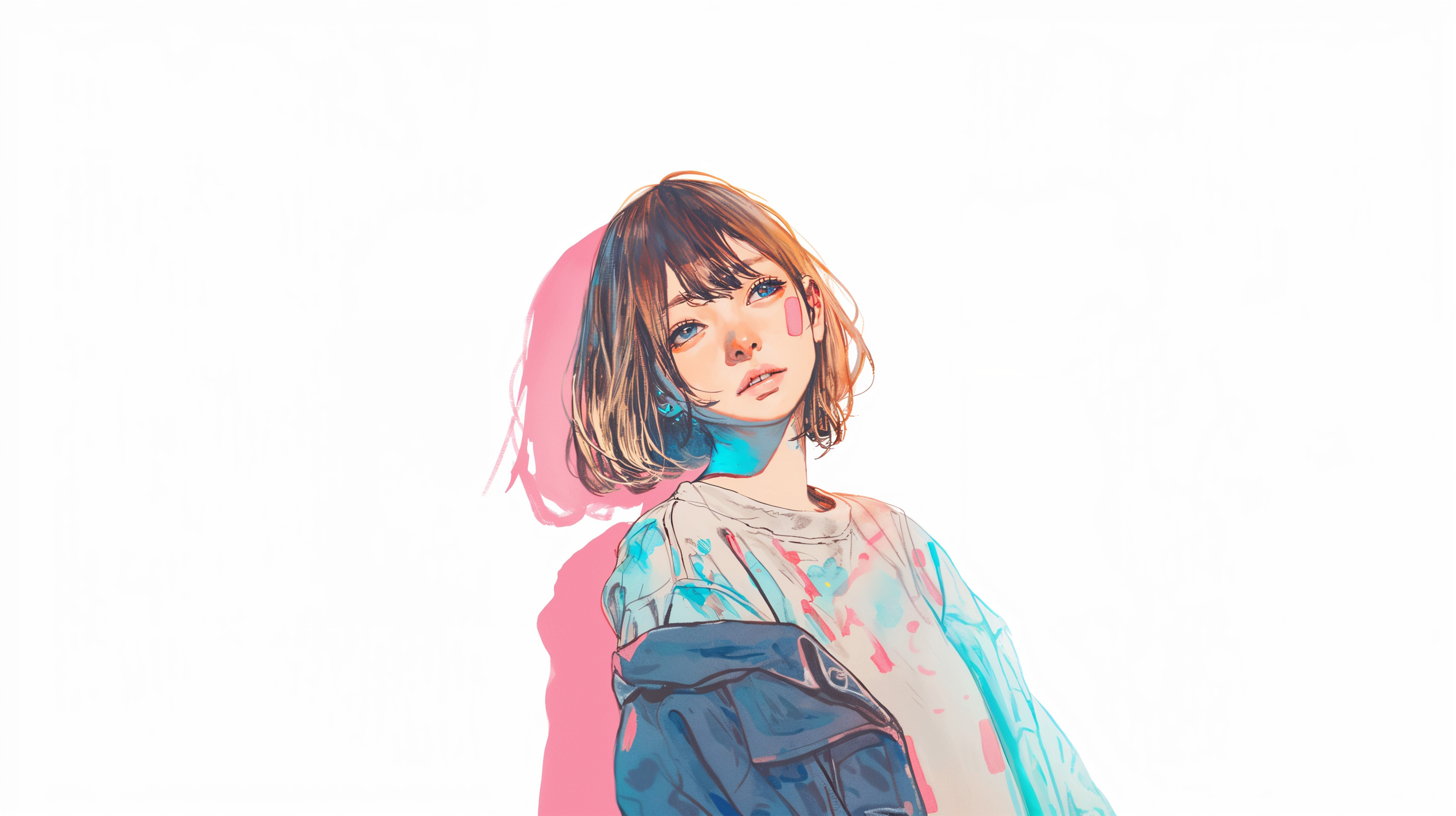 淡いくすみカラーでカラフルに描かれたちょっとボーイッシュな女の子のイラスト no.8
