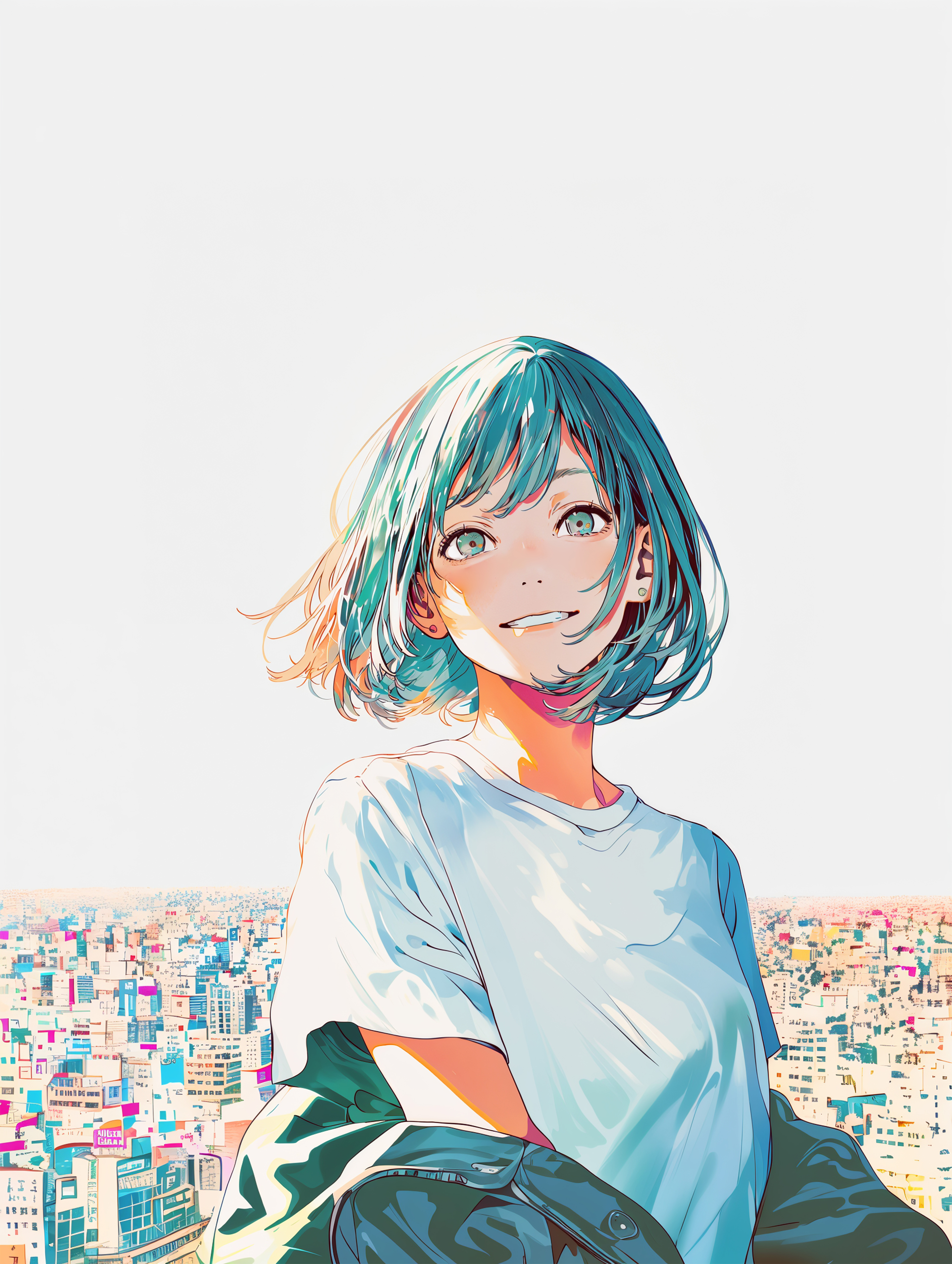 東京の街で明るく笑う可愛い女の子のイラスト no.3