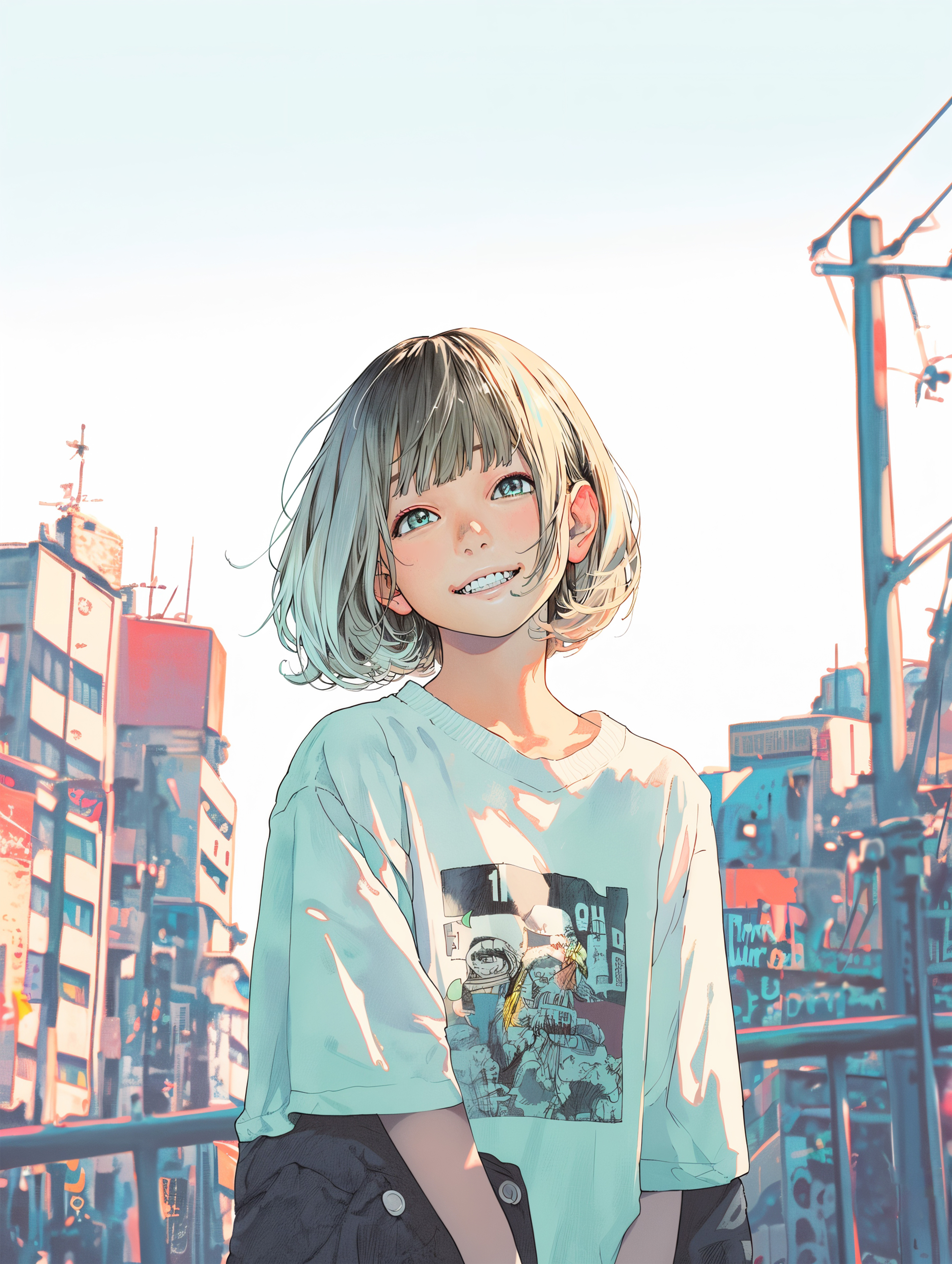 東京の街で明るく笑う可愛い女の子のイラスト no.4
