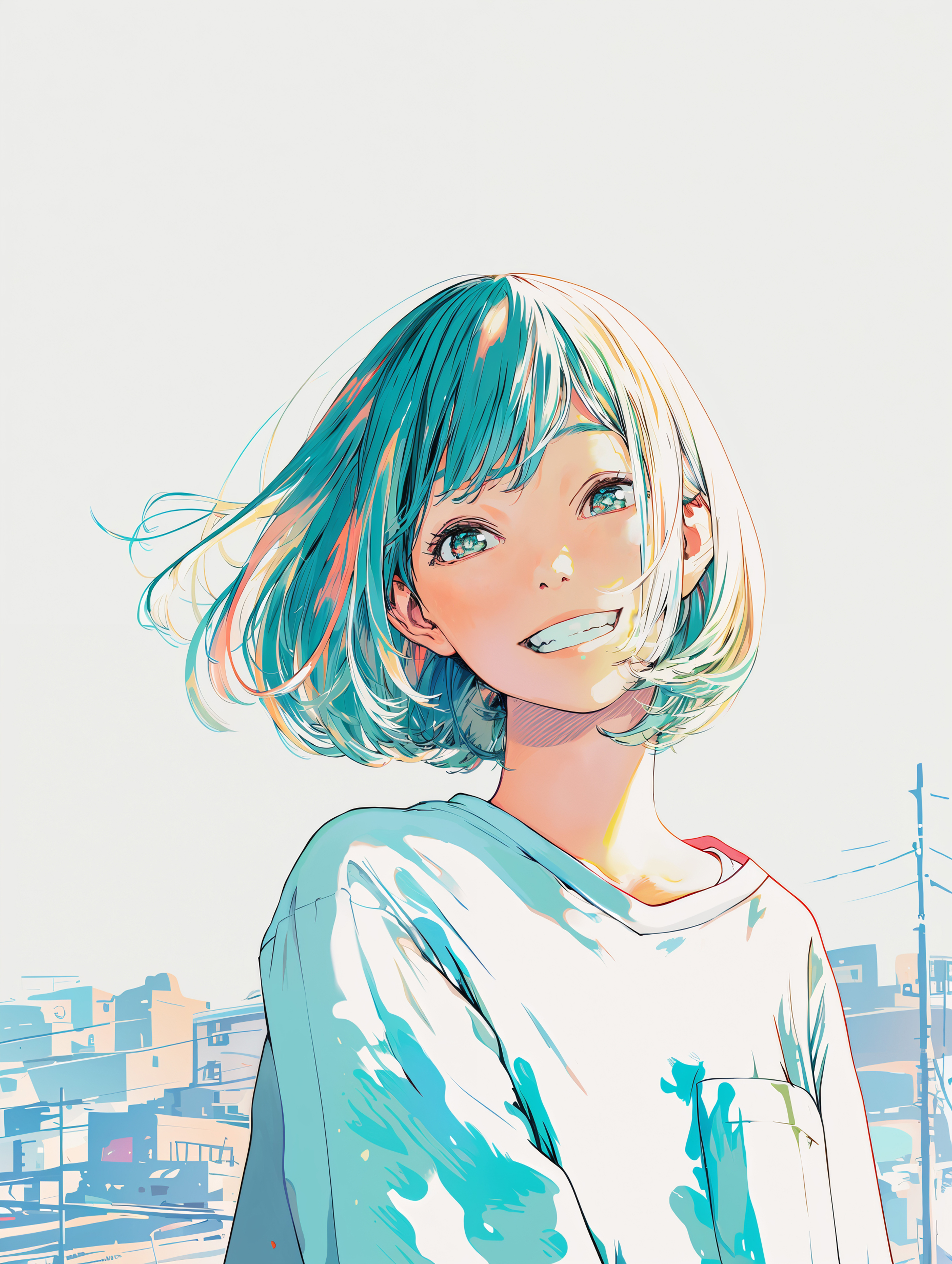 東京の街で明るく笑う可愛い女の子のイラスト no.6