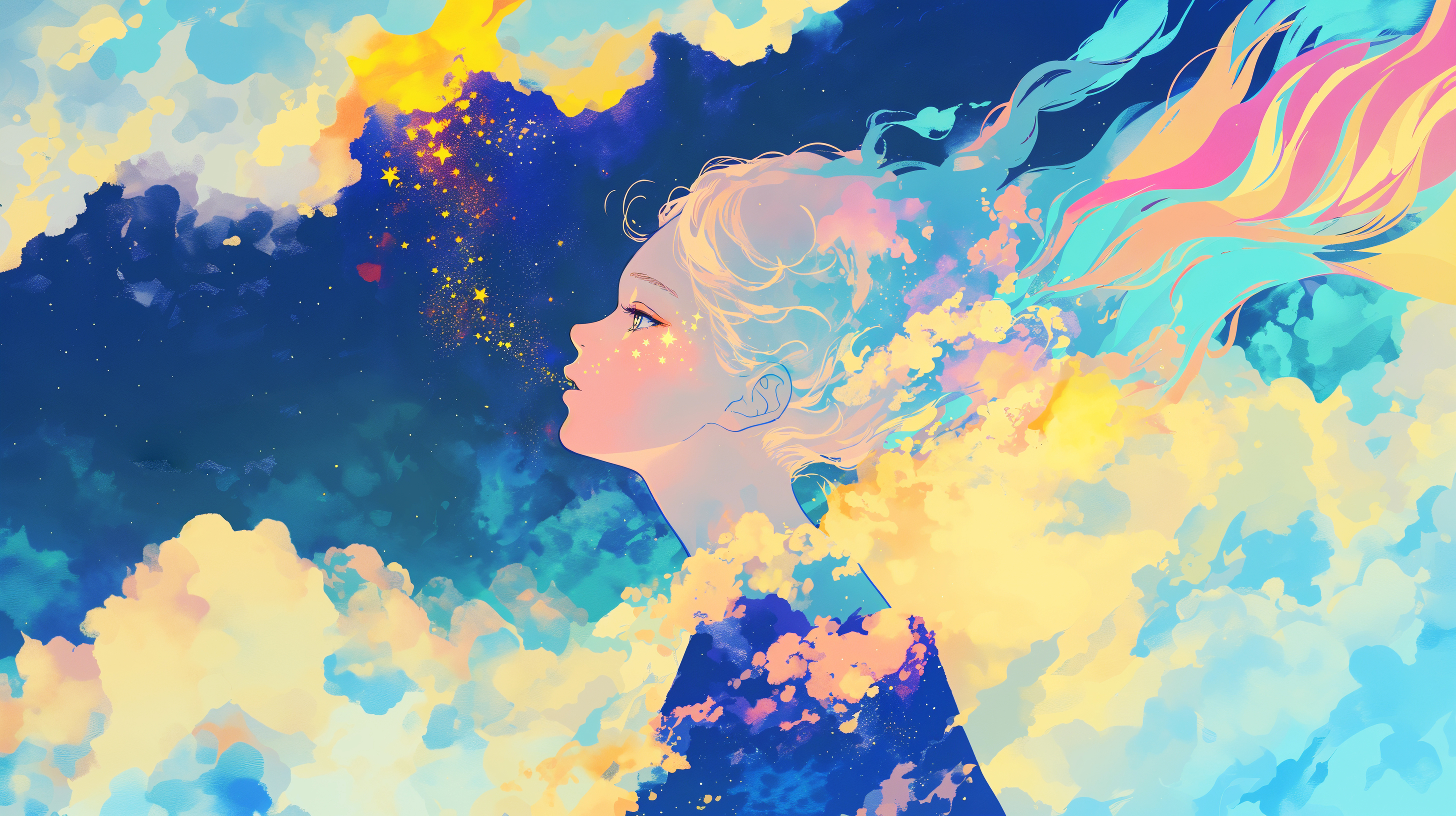 目を閉じる女性と幻想的な夜空 no.3
