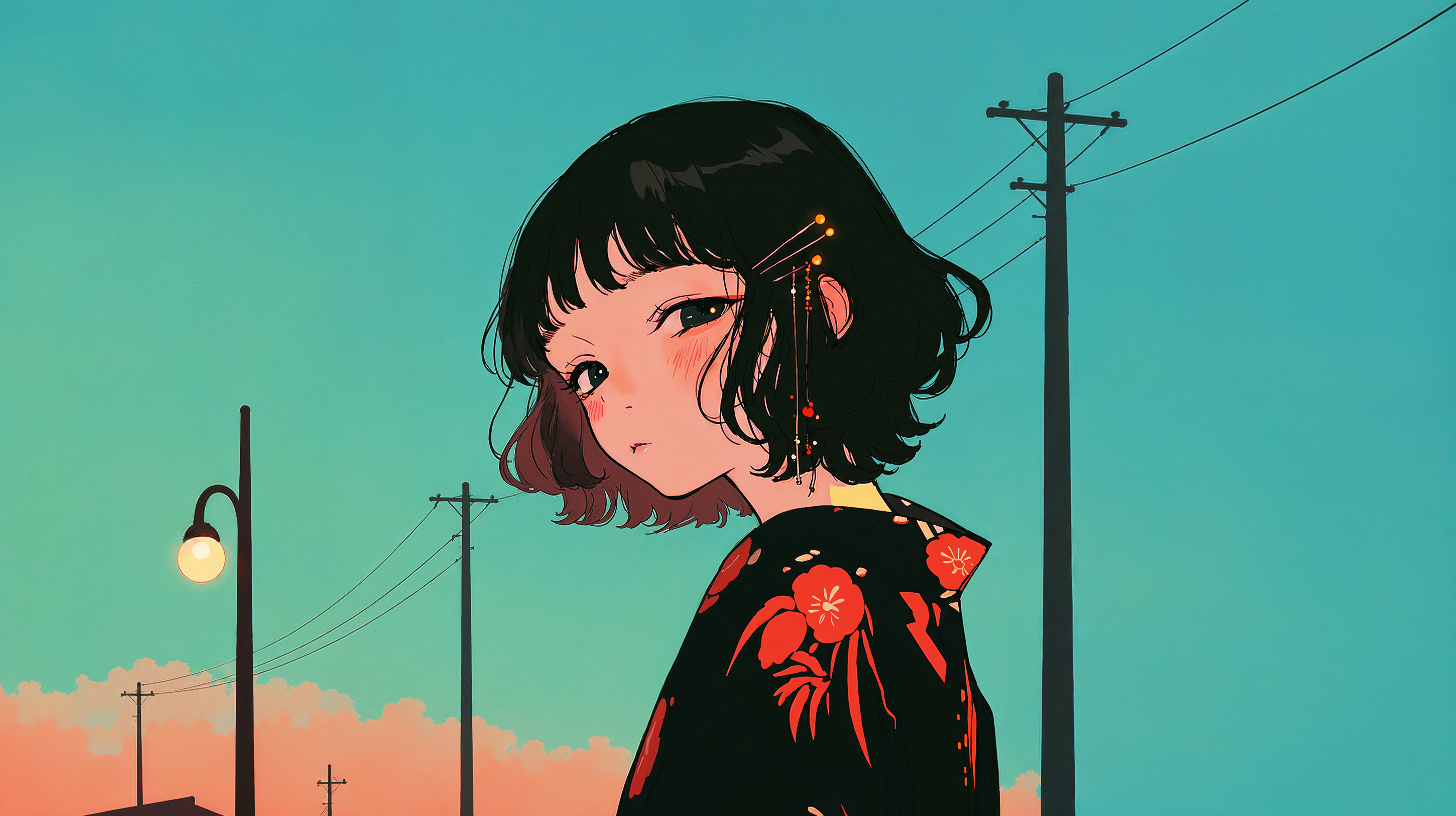 住宅街で浴衣を着て振り返る女性 no.3