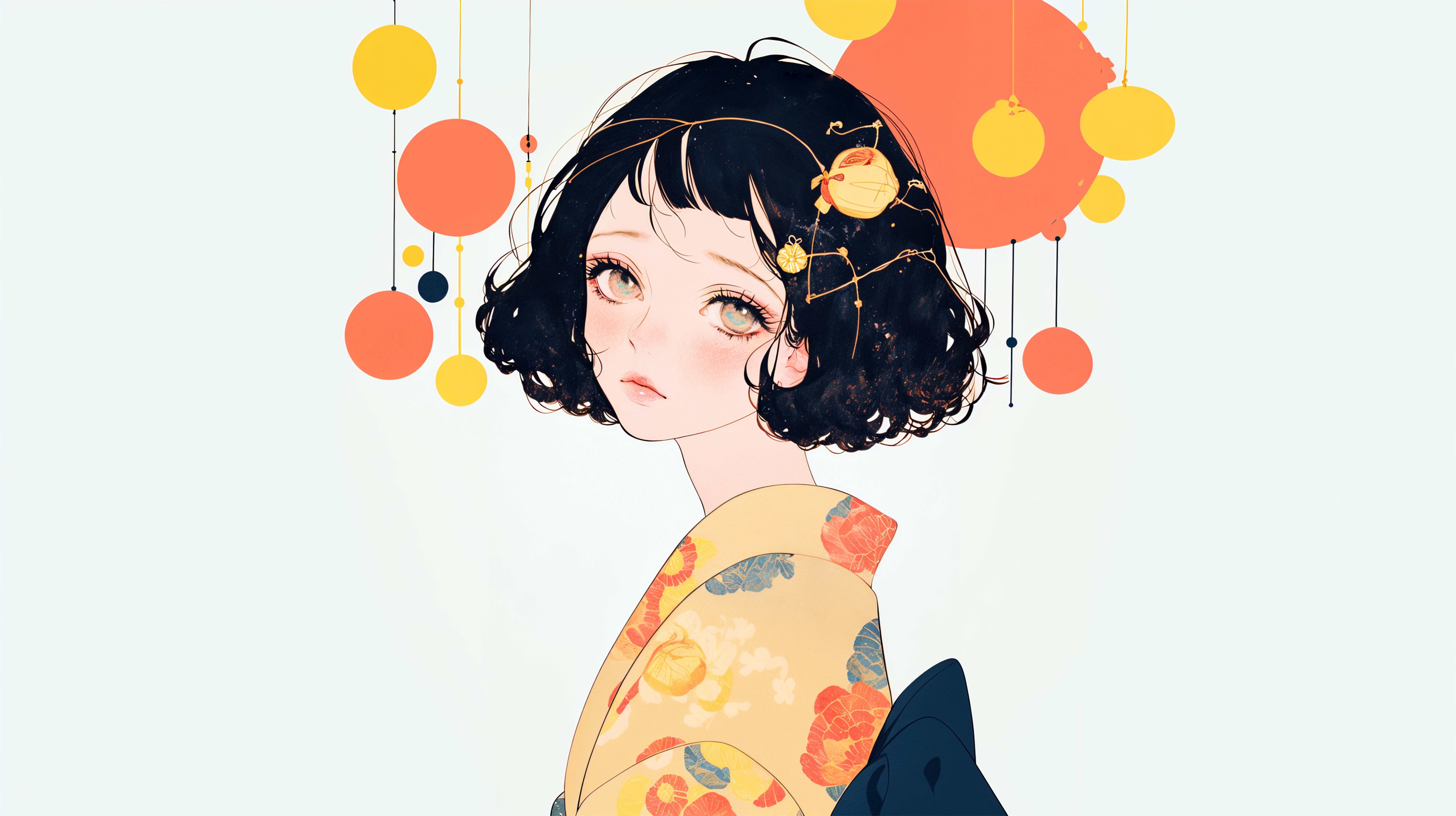 夏祭り風の浴衣を着た女の子のイラスト no.2
