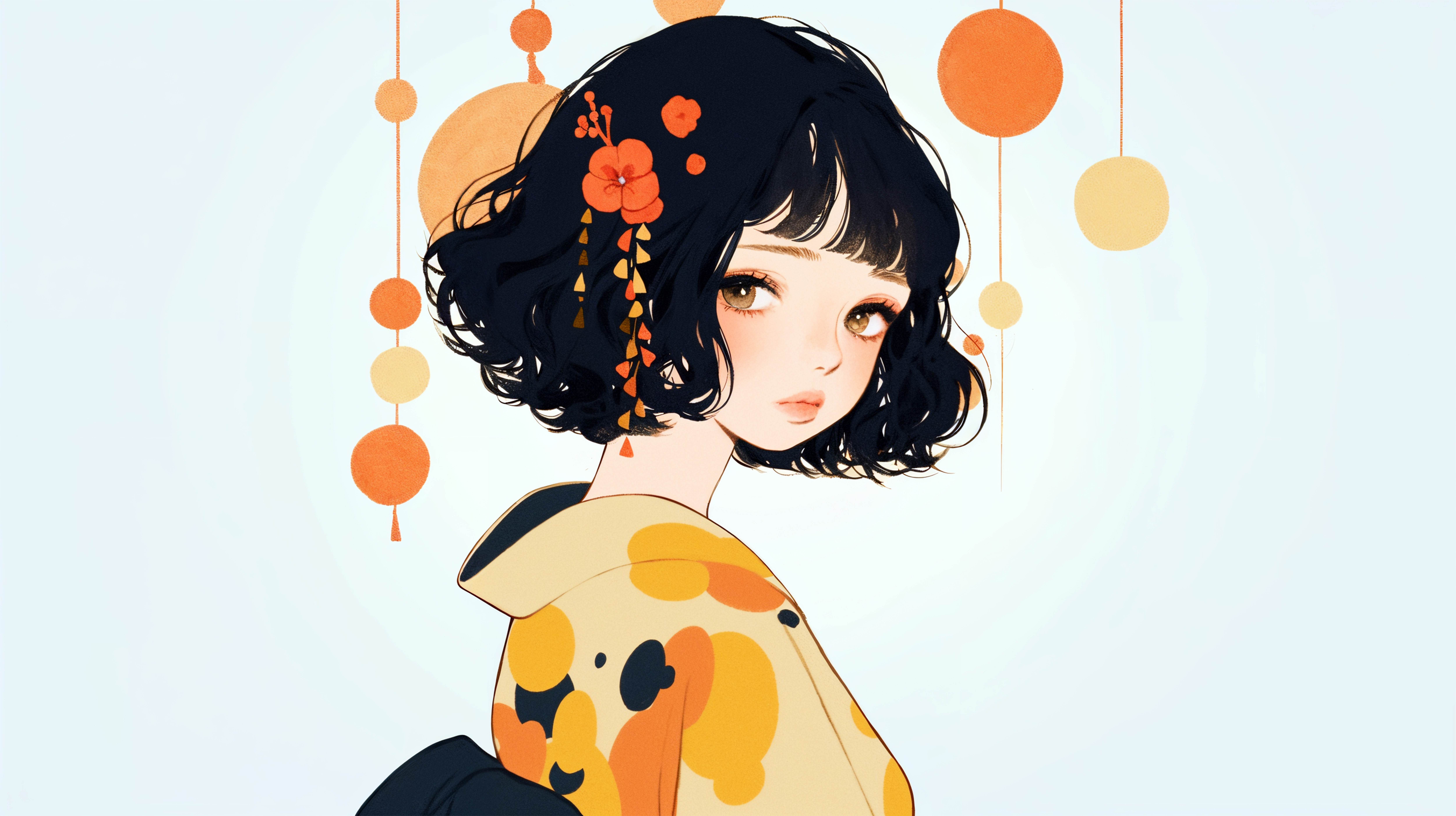 夏祭り風の浴衣を着た女の子のイラスト no.5