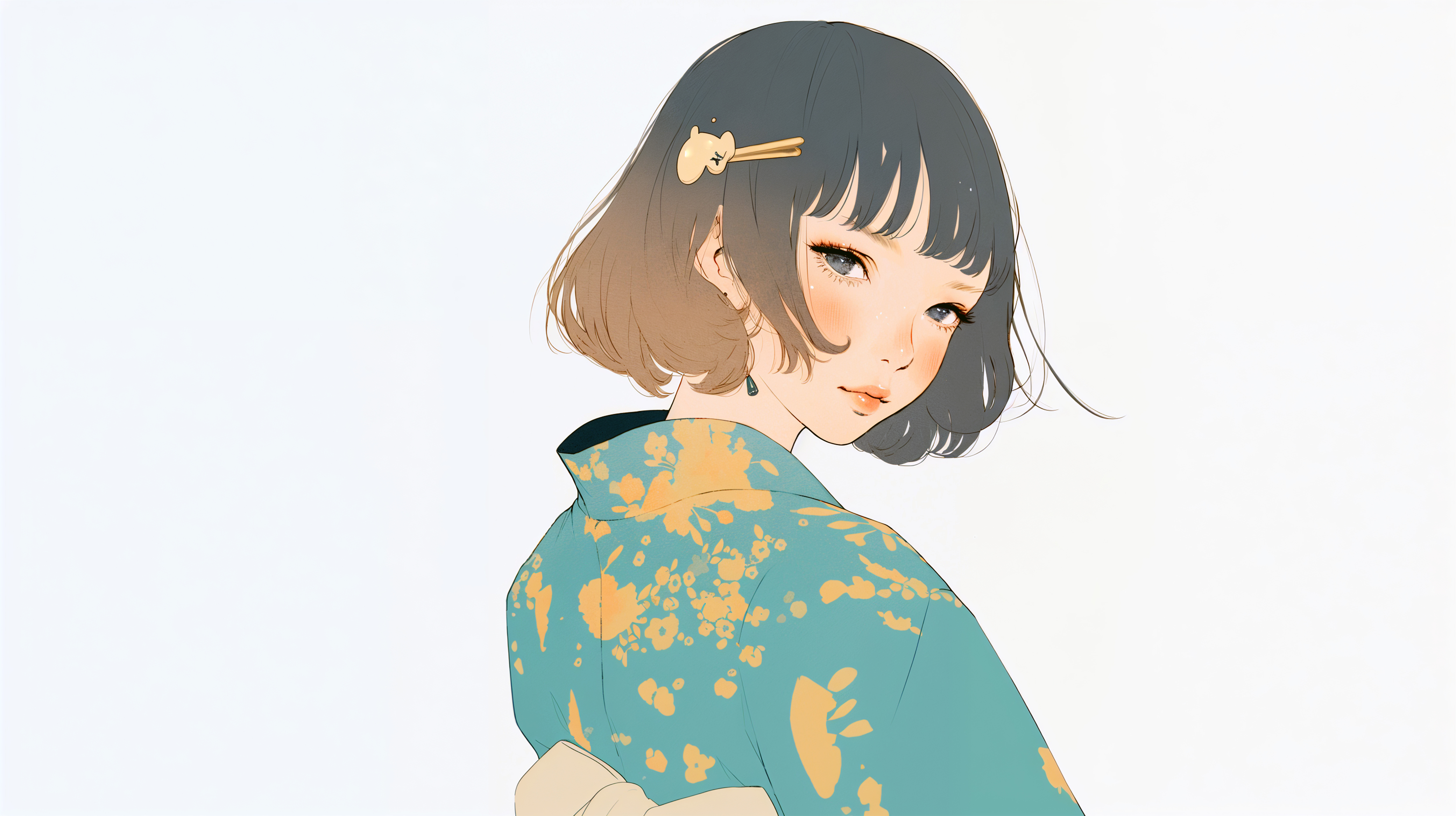 夏祭り風の浴衣を着た女の子のイラスト no.7