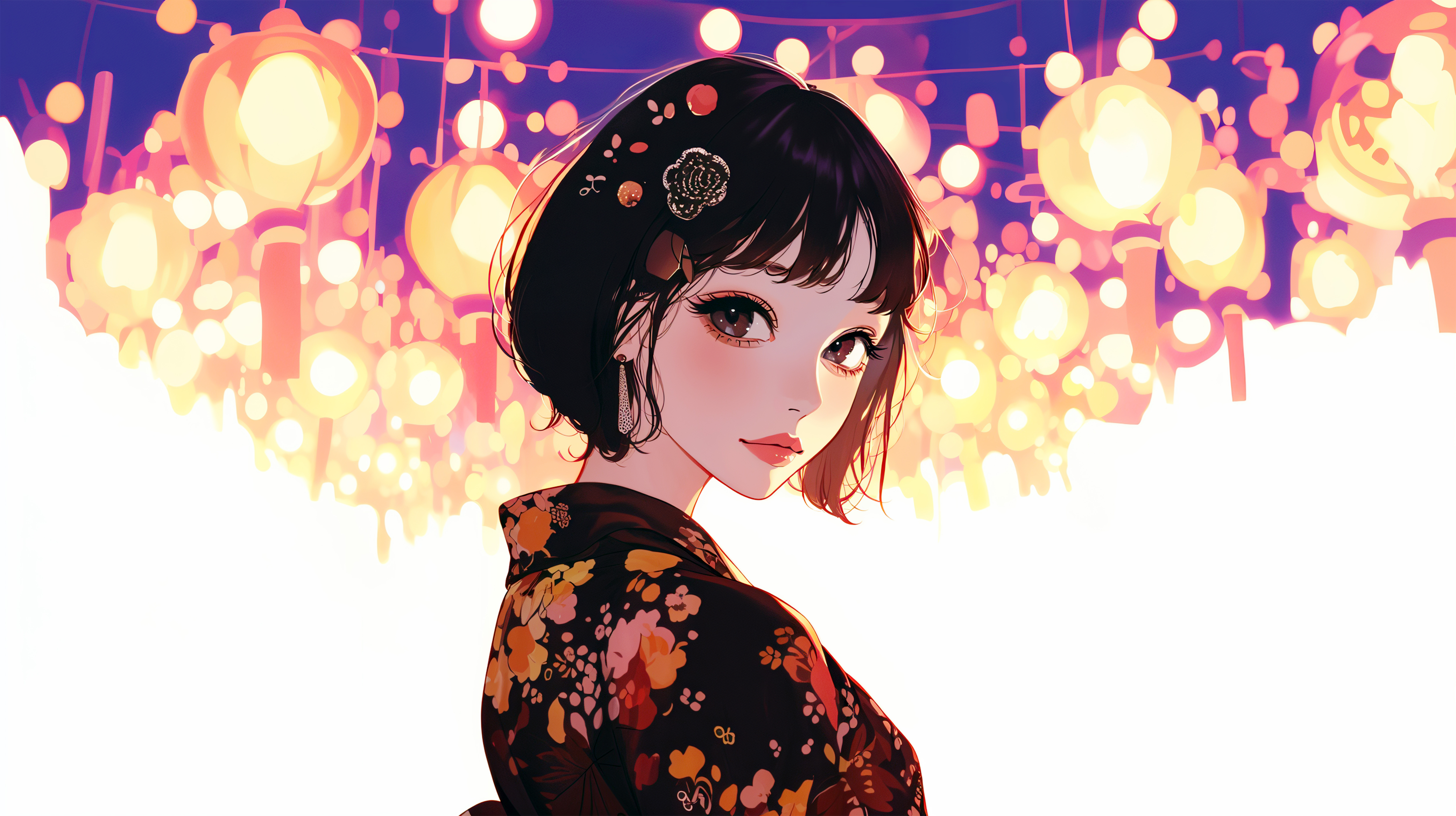 夏祭り風の浴衣を着た女の子のイラスト no.8