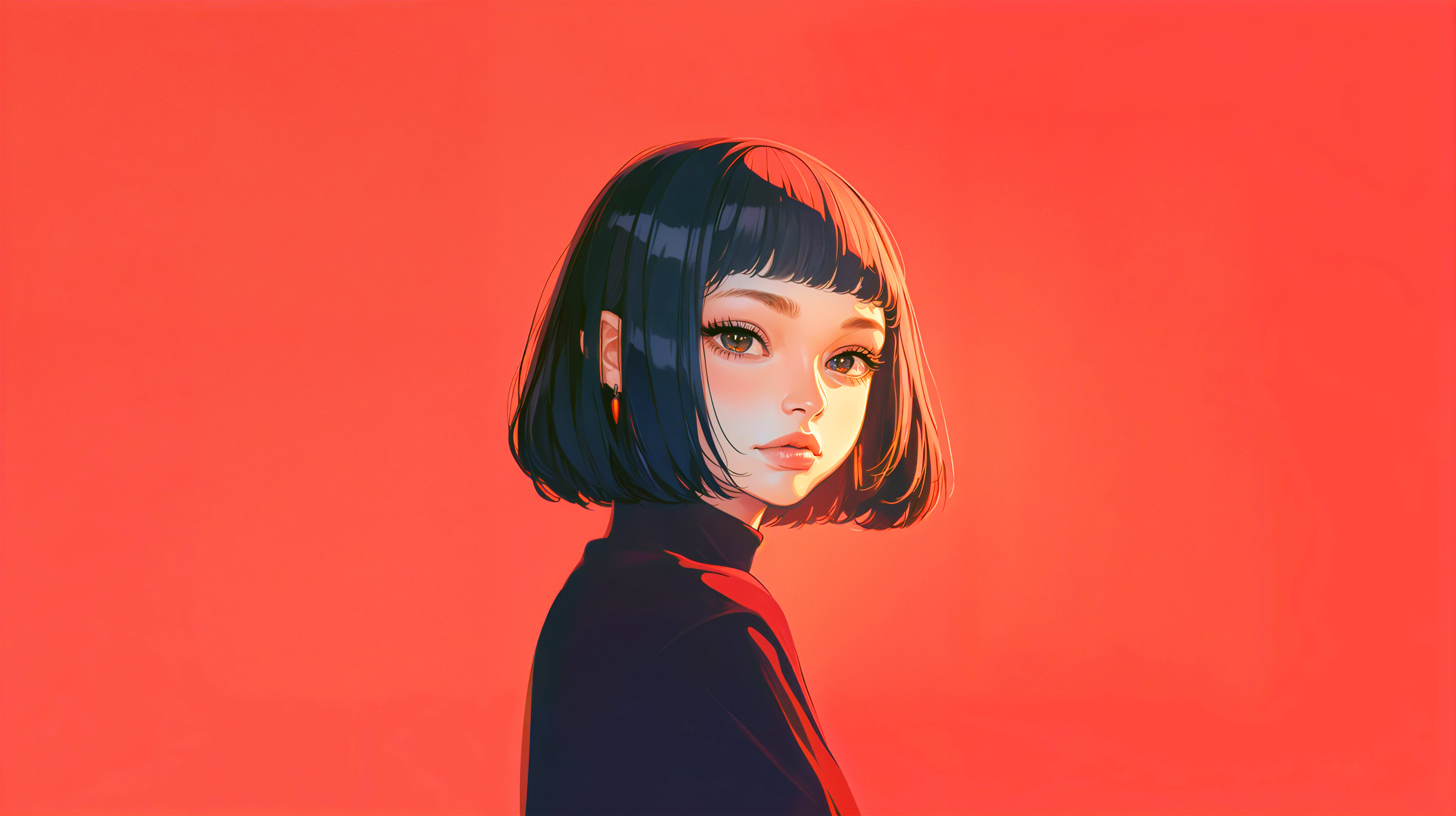 赤背景のアニメ風補正ポートレートイラスト no.1