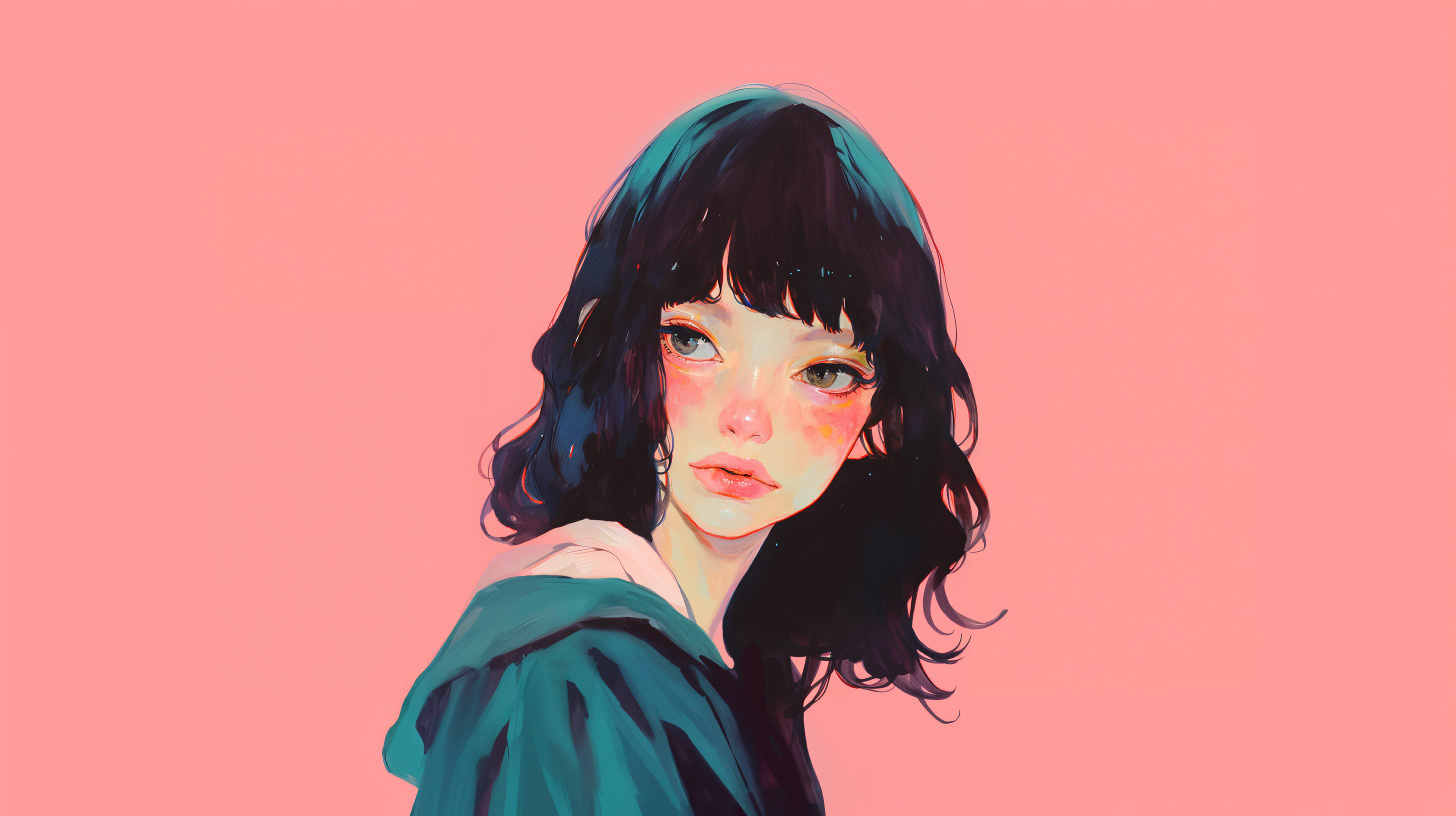 目の大きな可愛い女性の水彩イラスト no.1