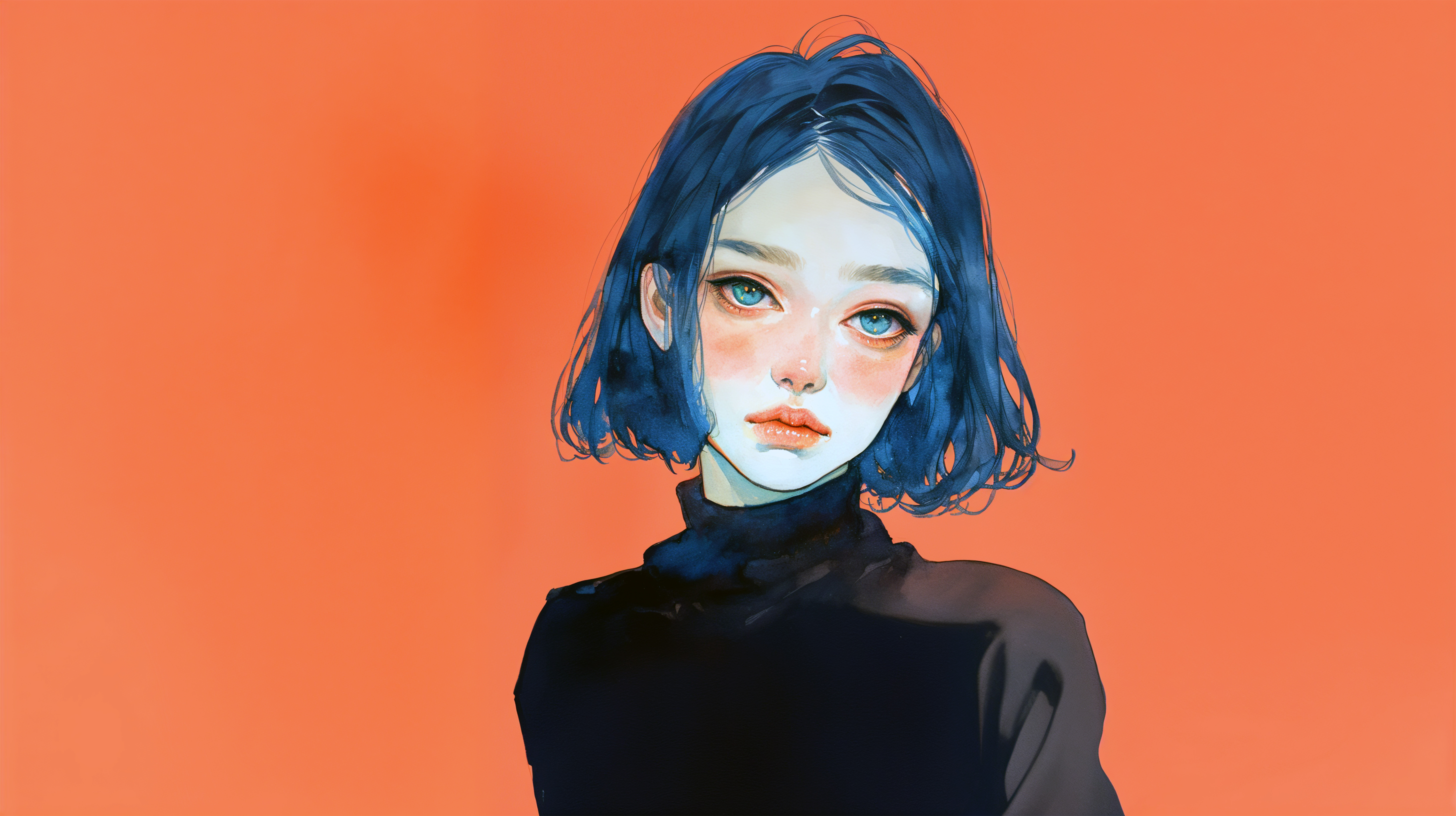 目の大きな可愛い女性の水彩イラスト no.3