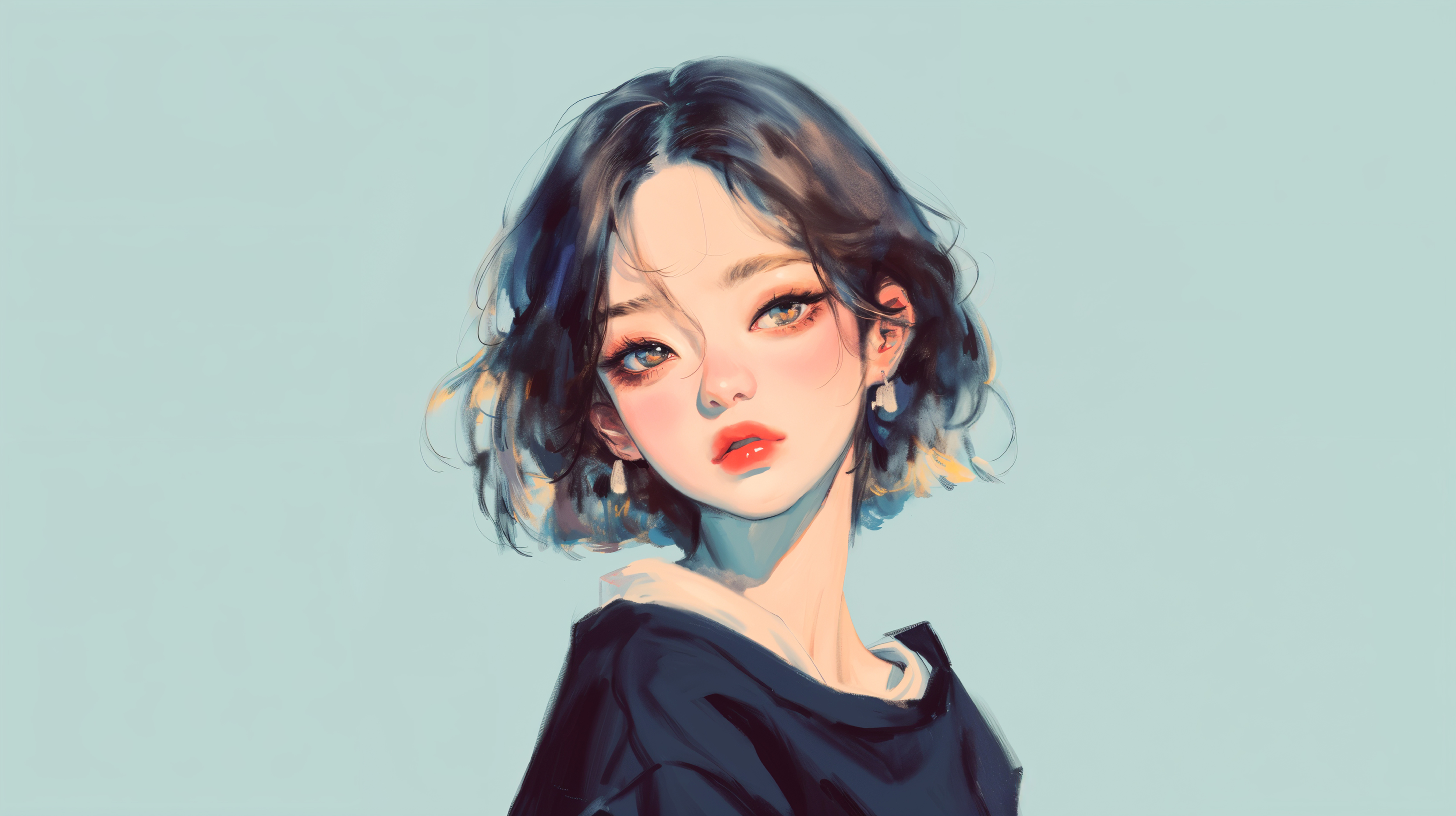 目の大きな可愛い女性の水彩イラスト no.4