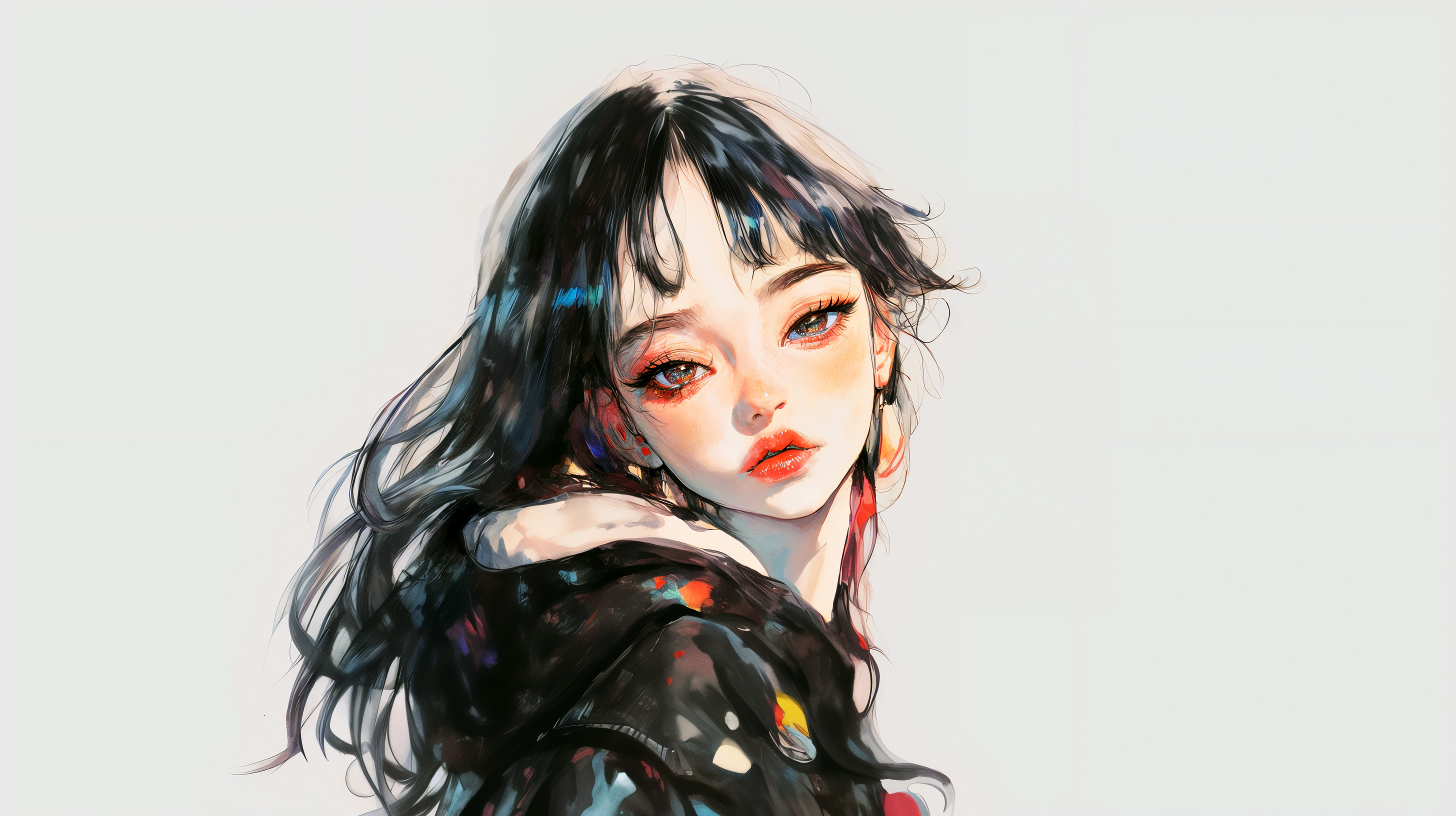 目の大きな可愛い女性の水彩イラスト no.5