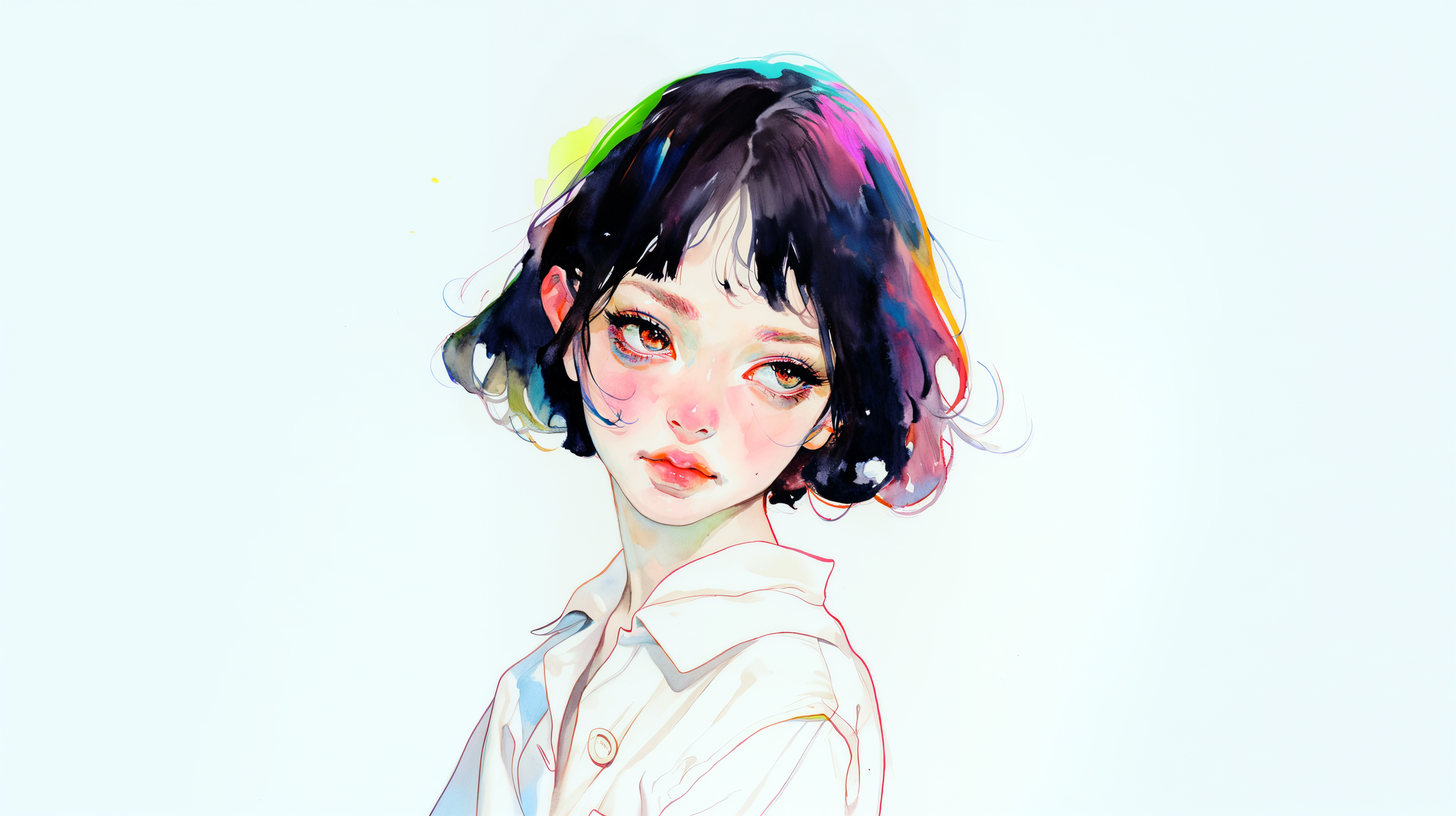 目の大きな可愛い女性の水彩イラスト no.8