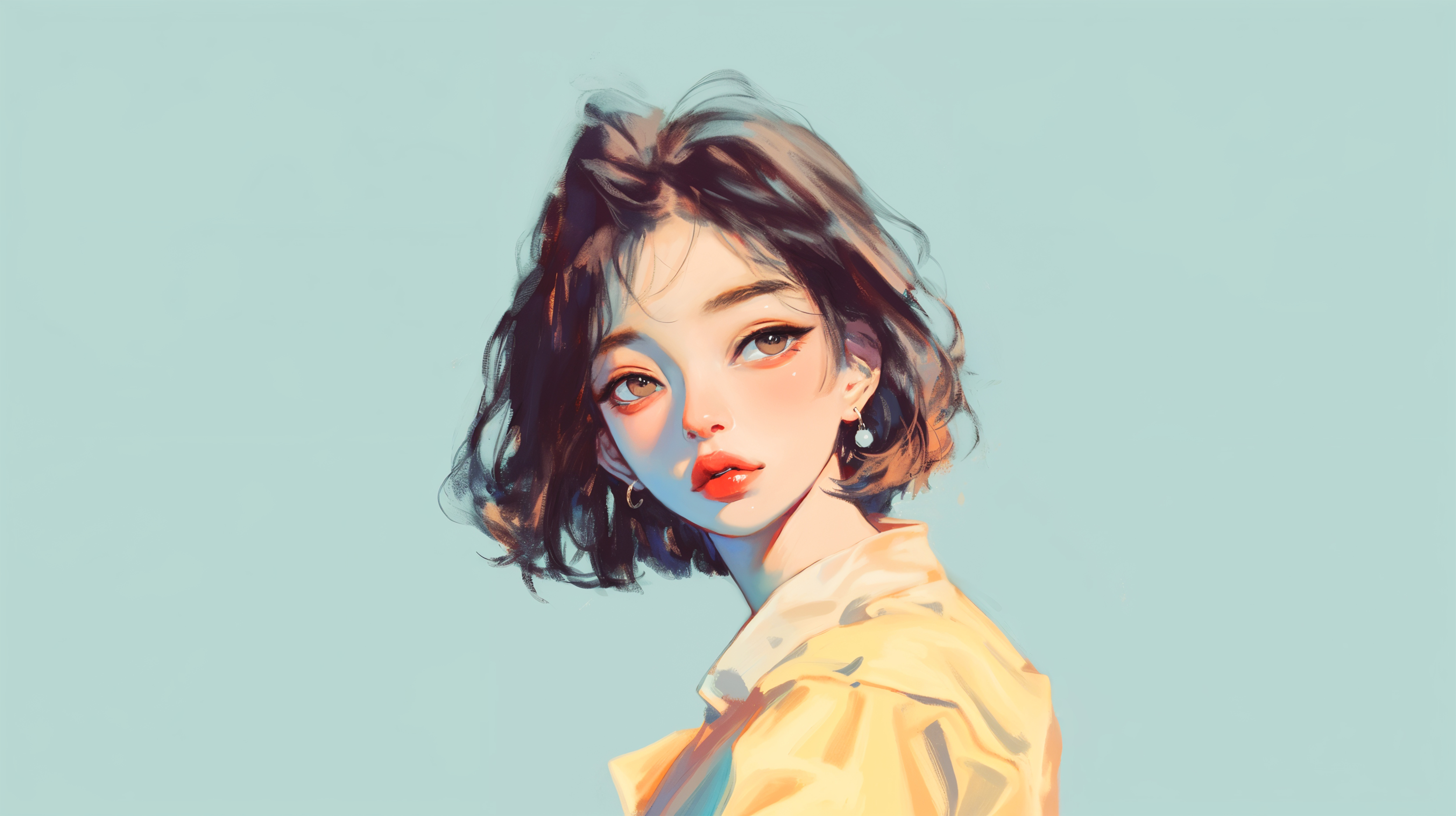 目の大きな可愛い女性の水彩イラスト no.7