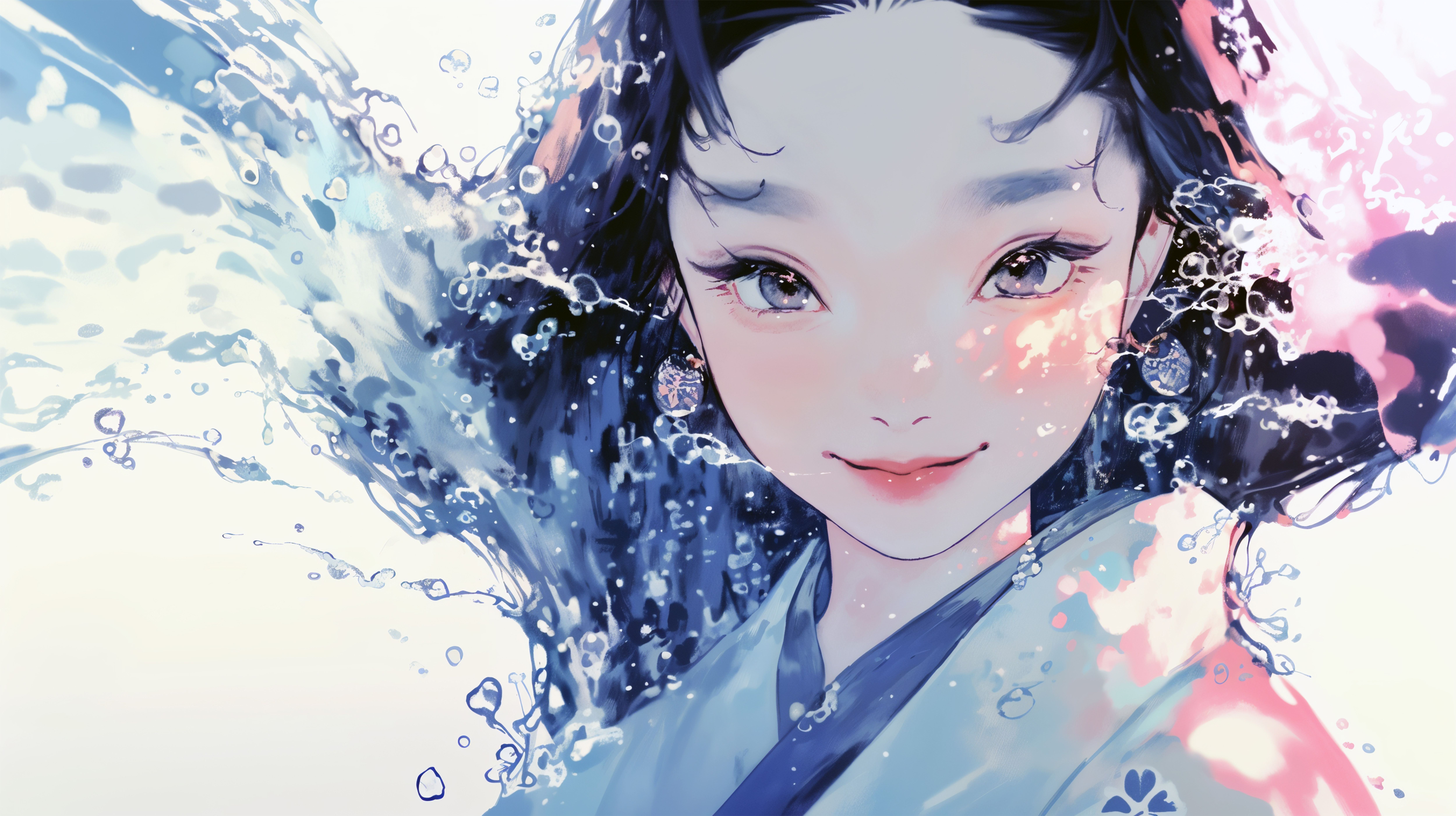 水中でカメラを見つめる透明感のある女性のイラスト no.2