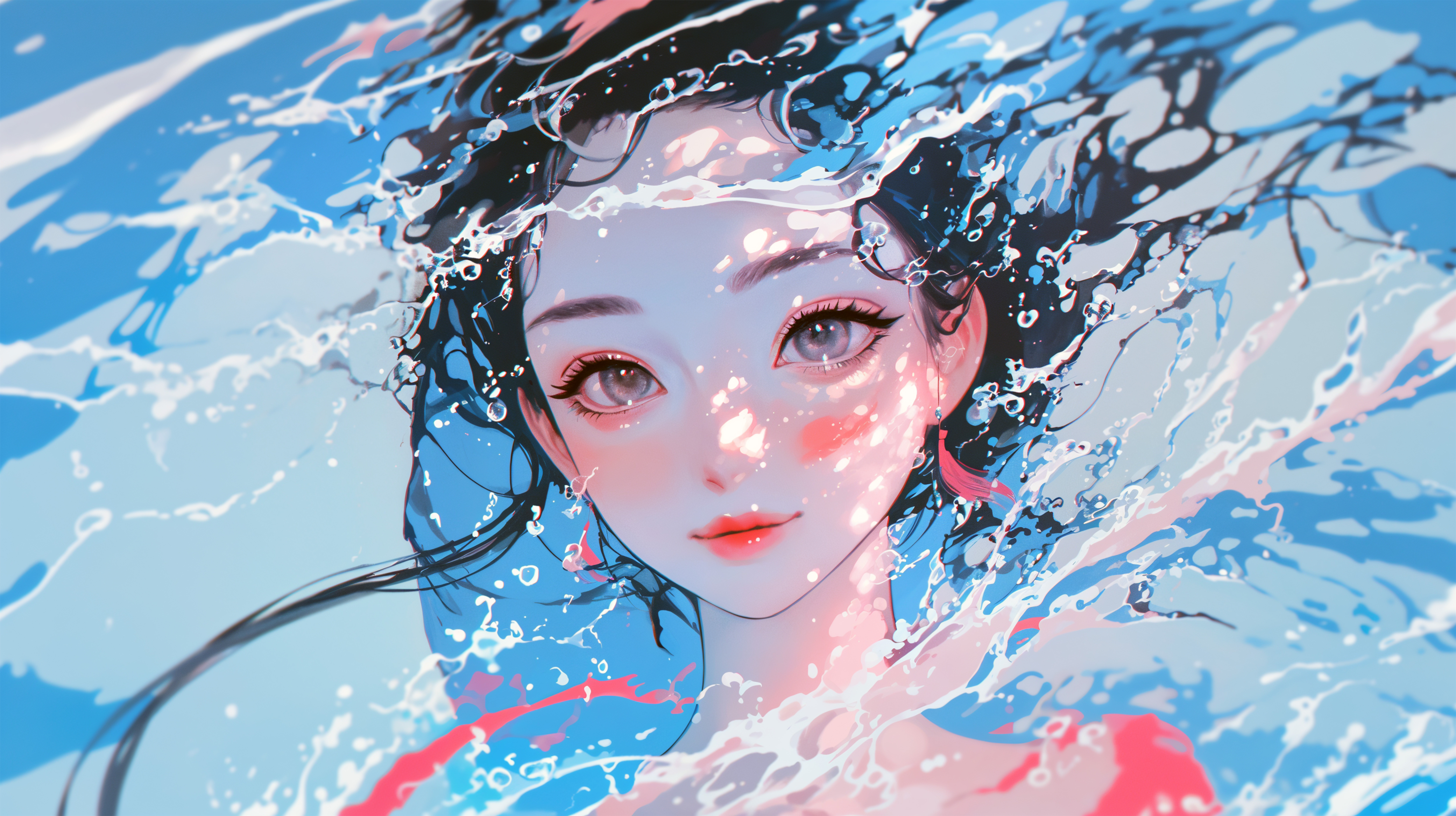 水中でカメラを見つめる透明感のある女性のイラスト no.6