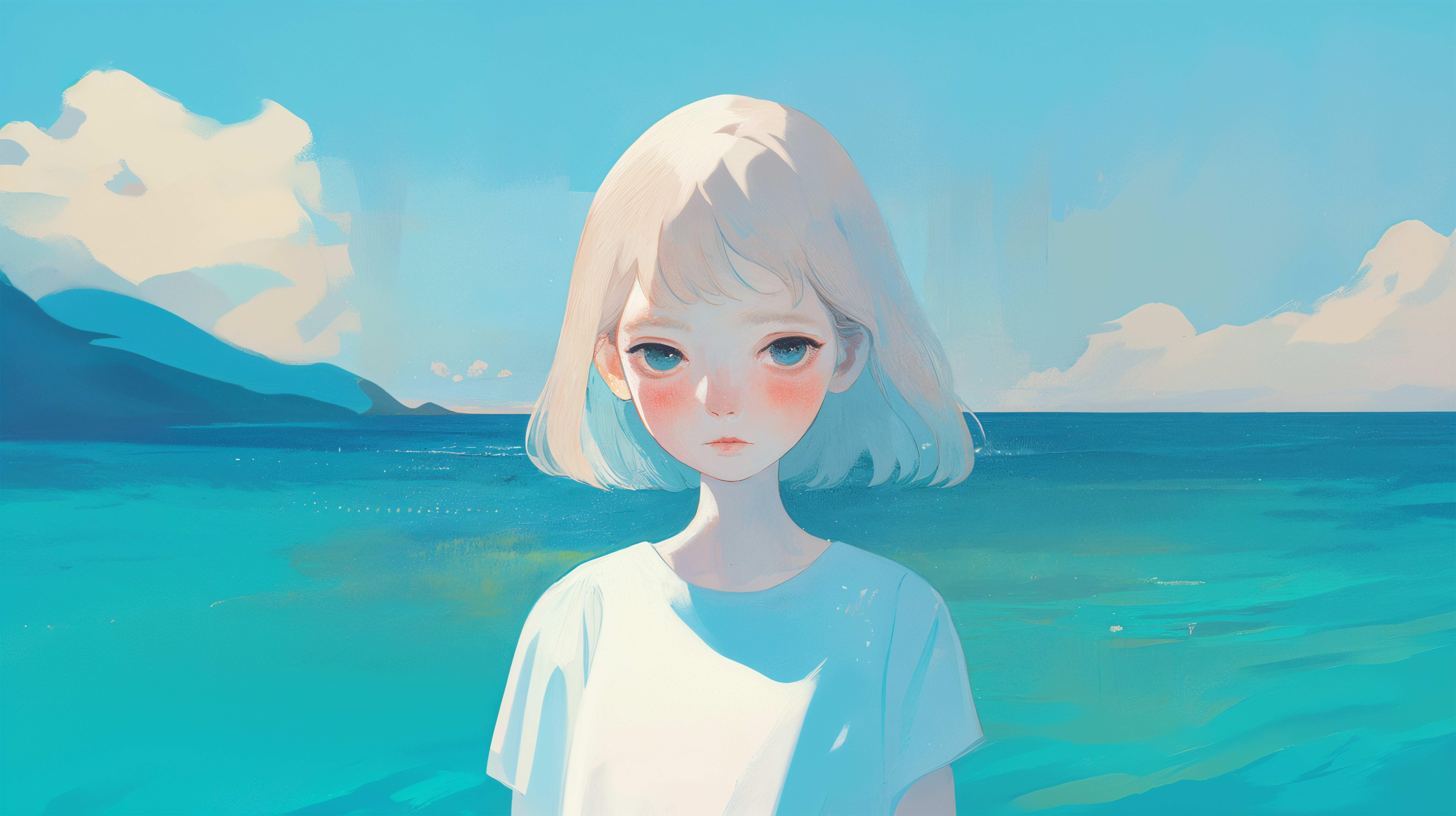 海辺に立つ少女の水彩イラスト no.2