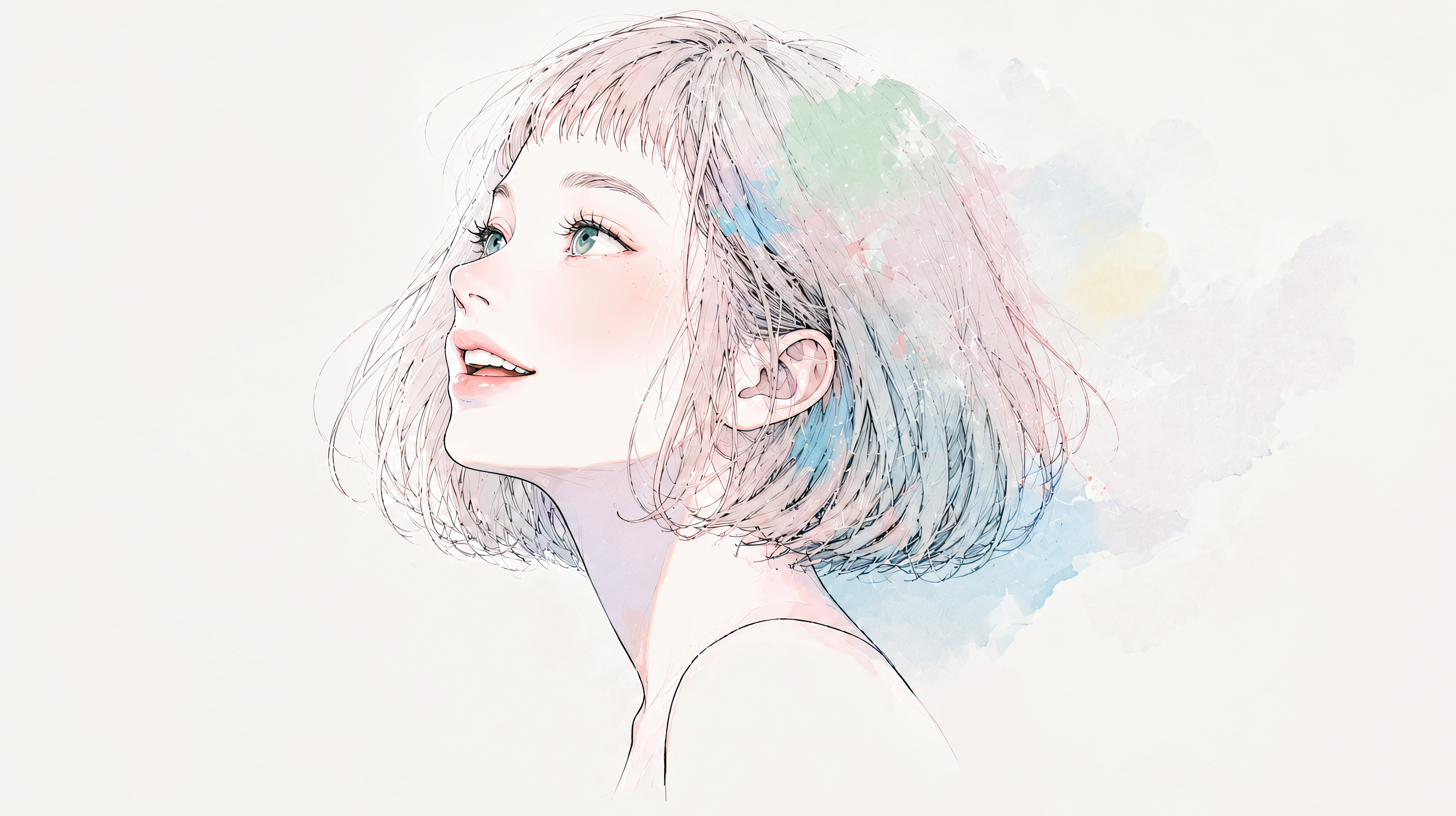 見上げる女性の水彩イラスト no.2
