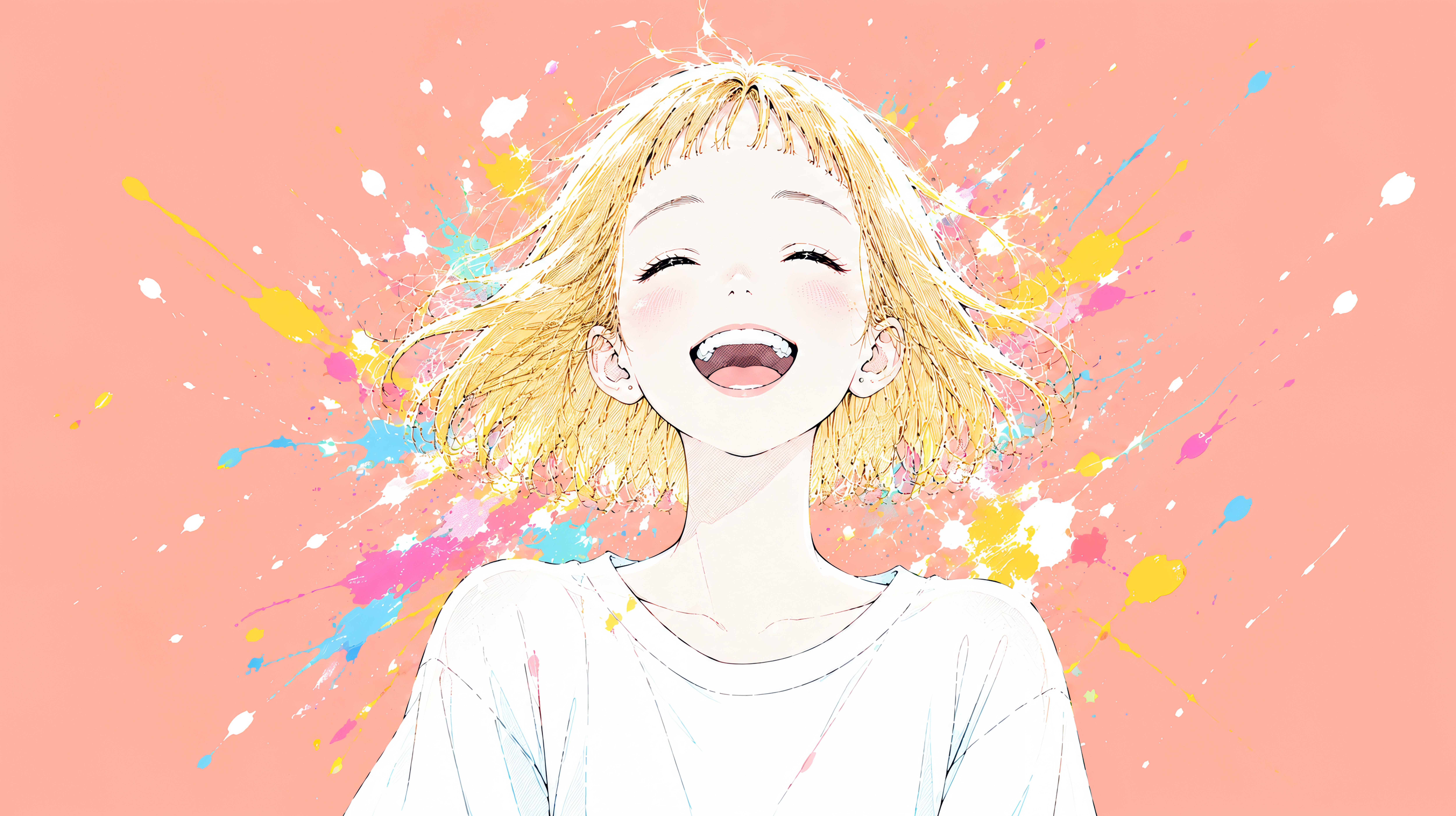 弾ける笑顔の女性ポートレートイラスト no.1