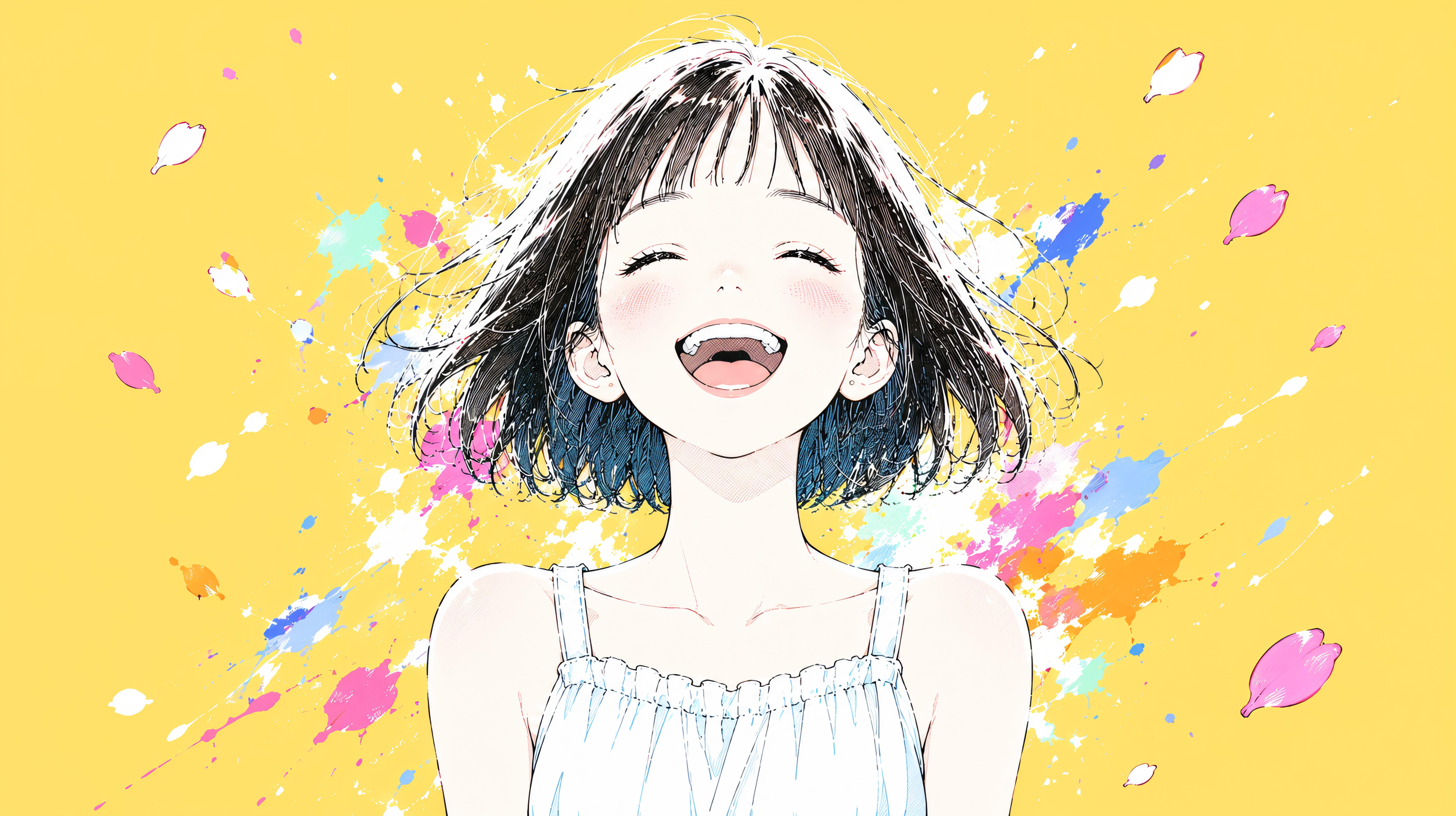 弾ける笑顔の女性ポートレートイラスト no.2