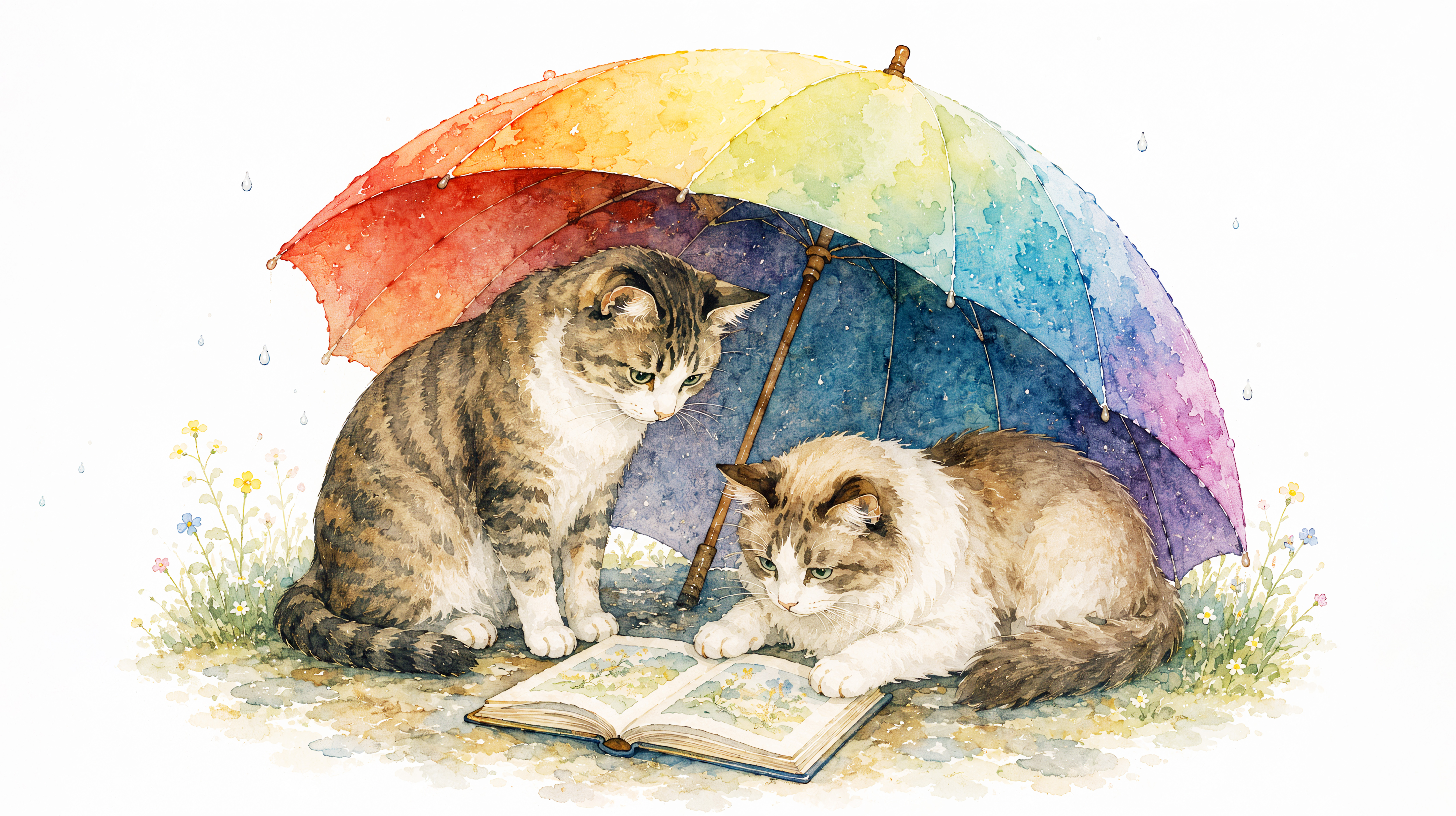 虹色の傘のしたで本を読む猫たち no.3