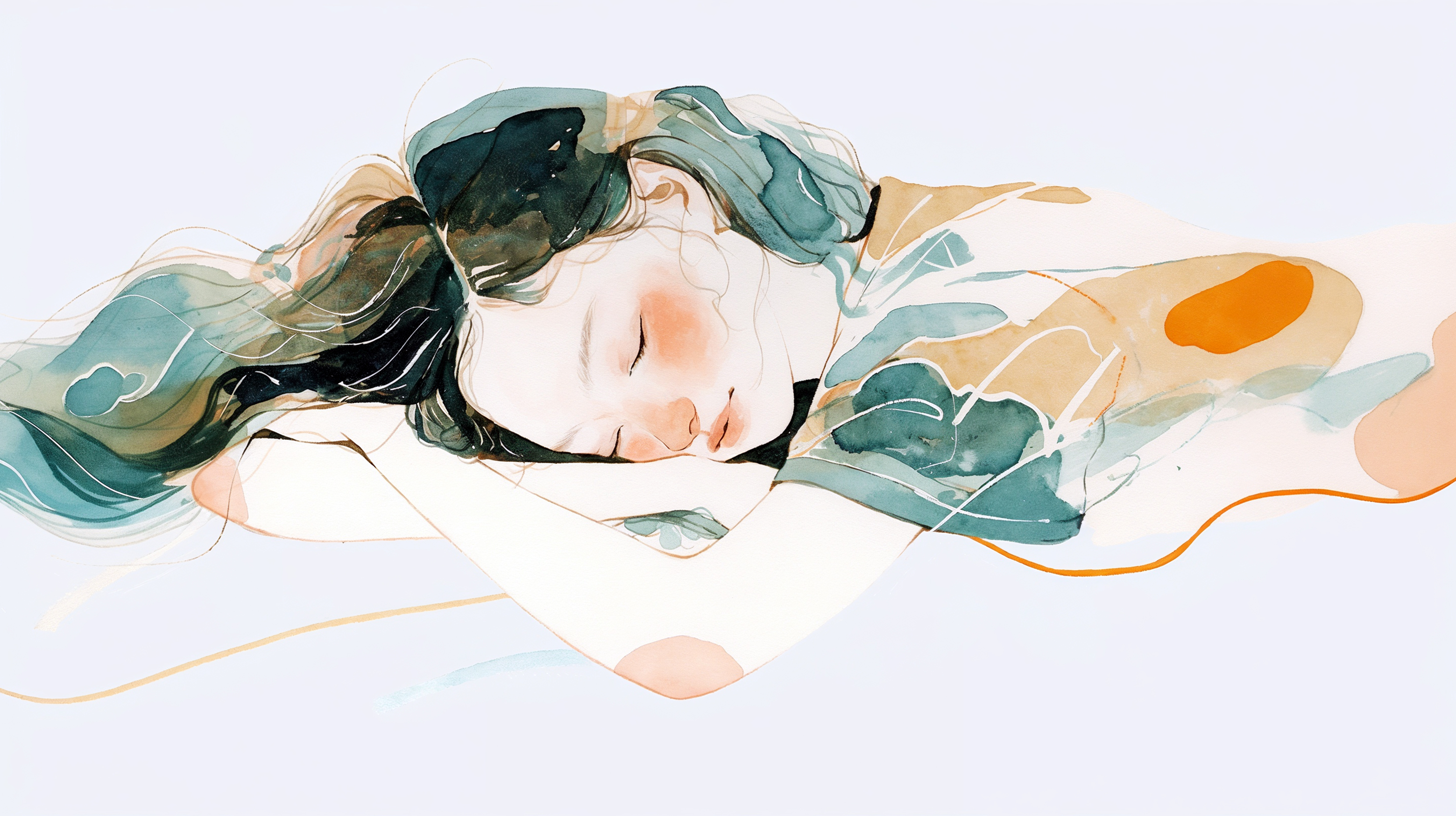 静かに目を閉じて眠る女性の水彩イラスト no.3