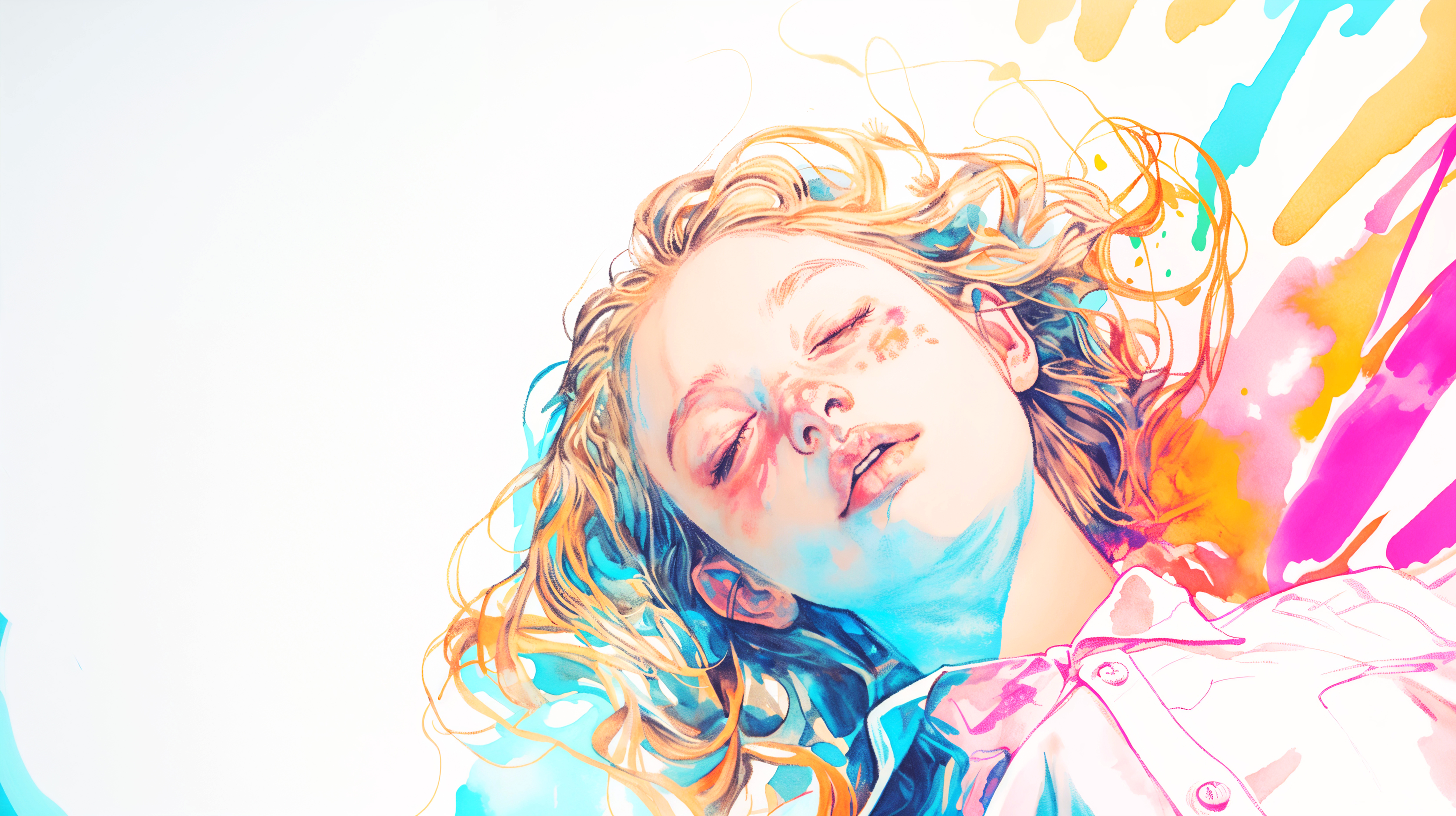目を閉じて幸せそうに眠る若い女性のカラフルなイラスト no.2