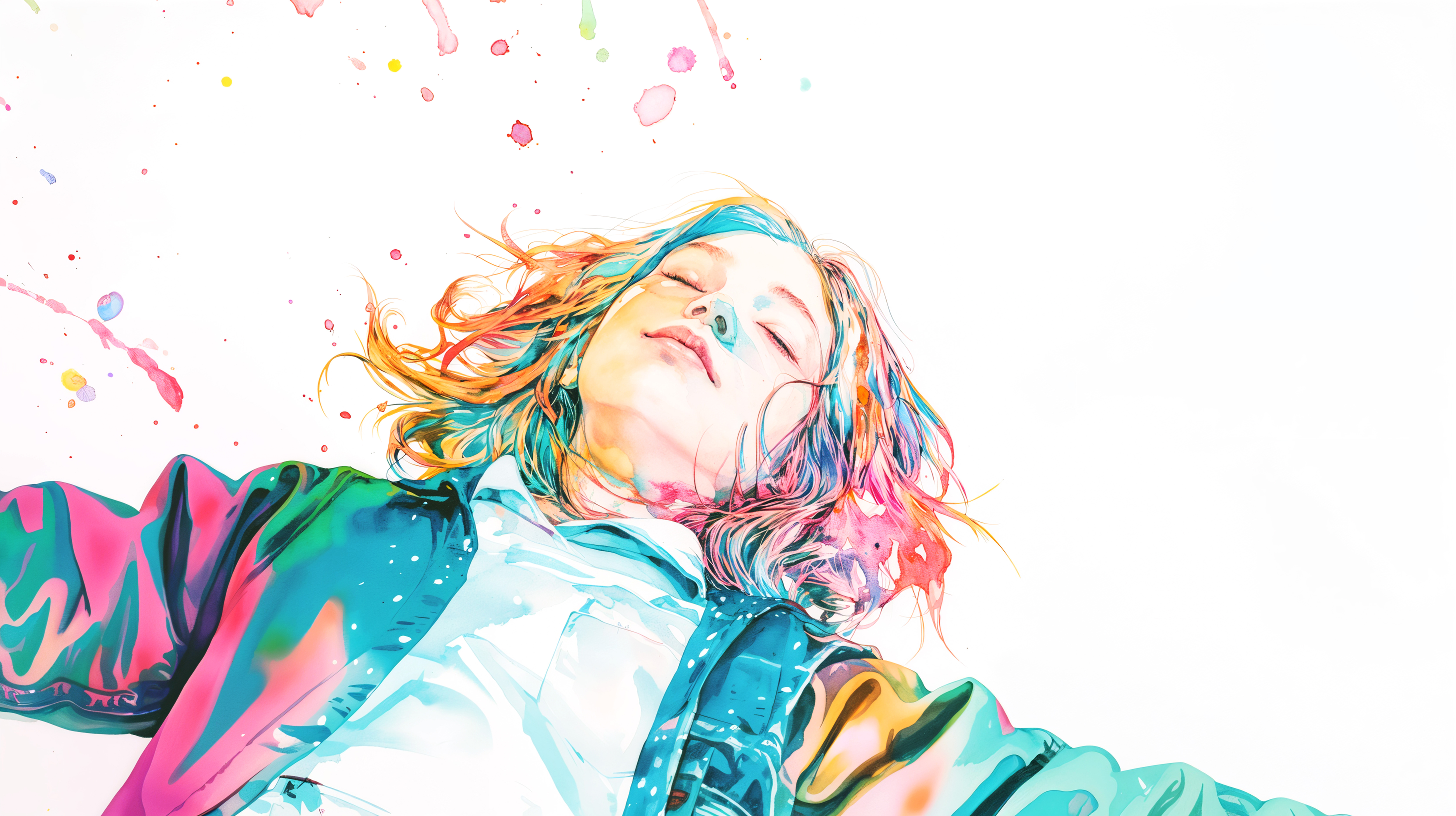 目を閉じて幸せそうに眠る若い女性のカラフルなイラスト no.3