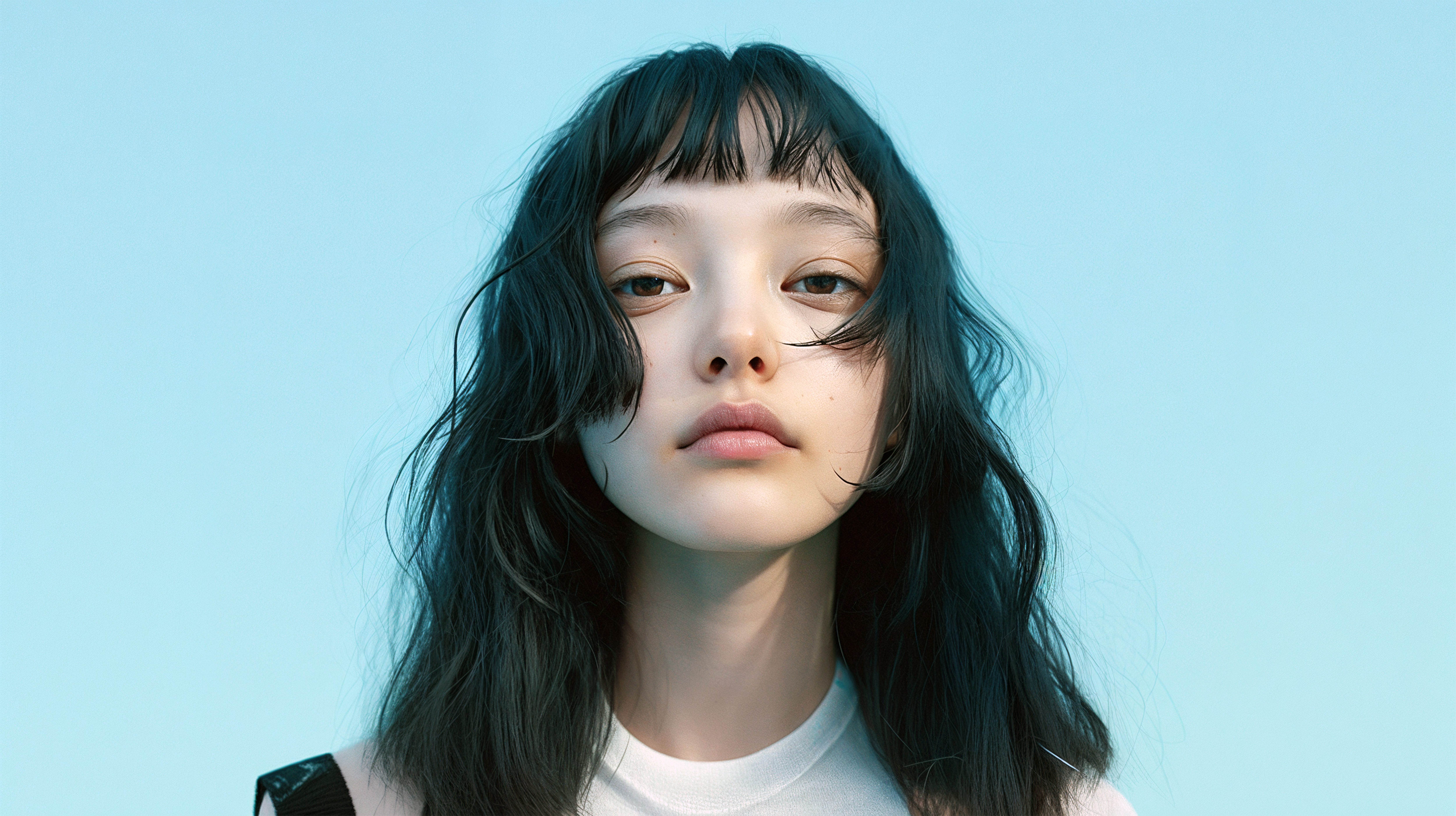 青い空と透明感のあるモデル系女性のポートレート no.6
