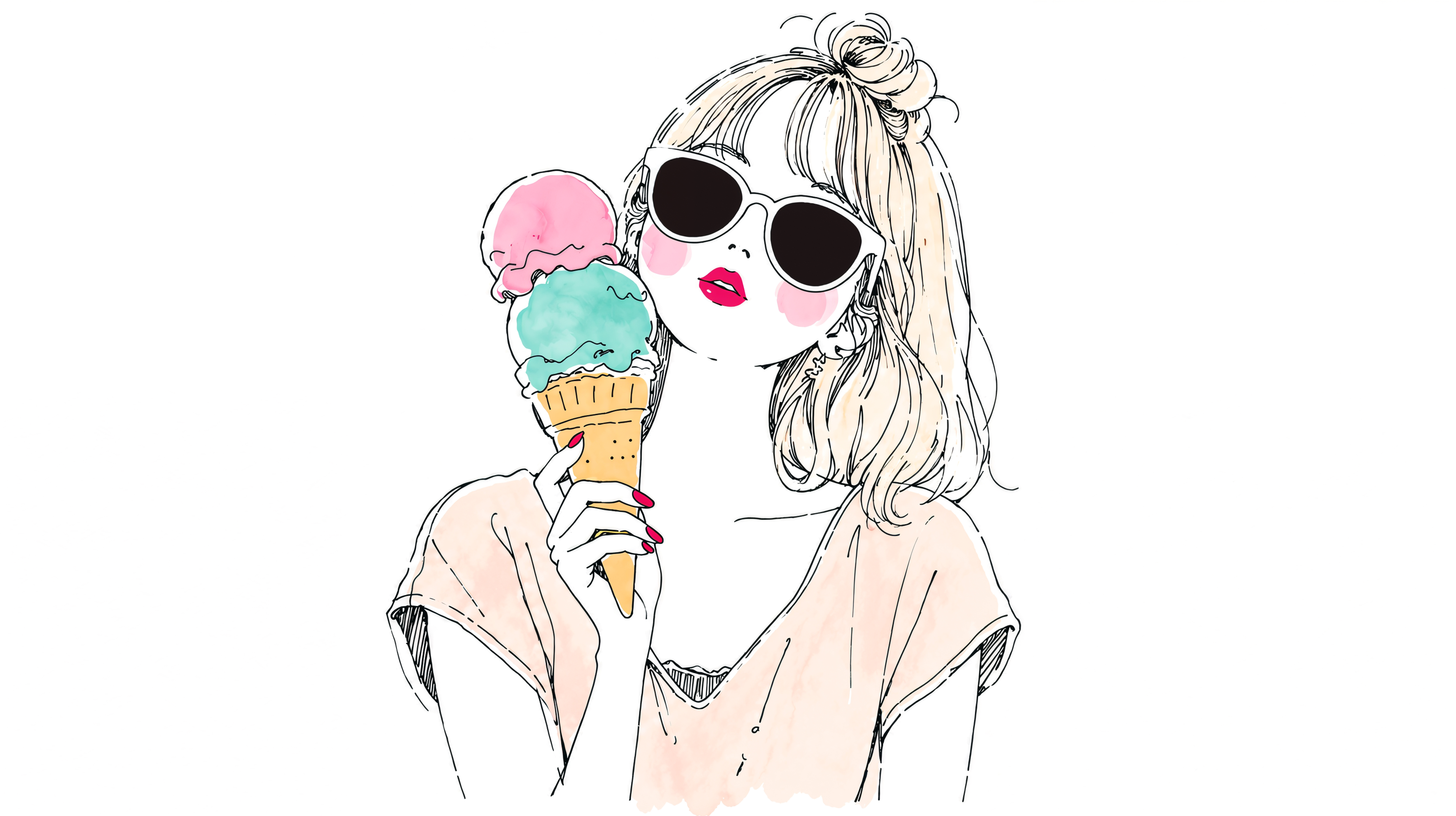 アイスを持つサングラスをした女性のキュートなイラスト no.1