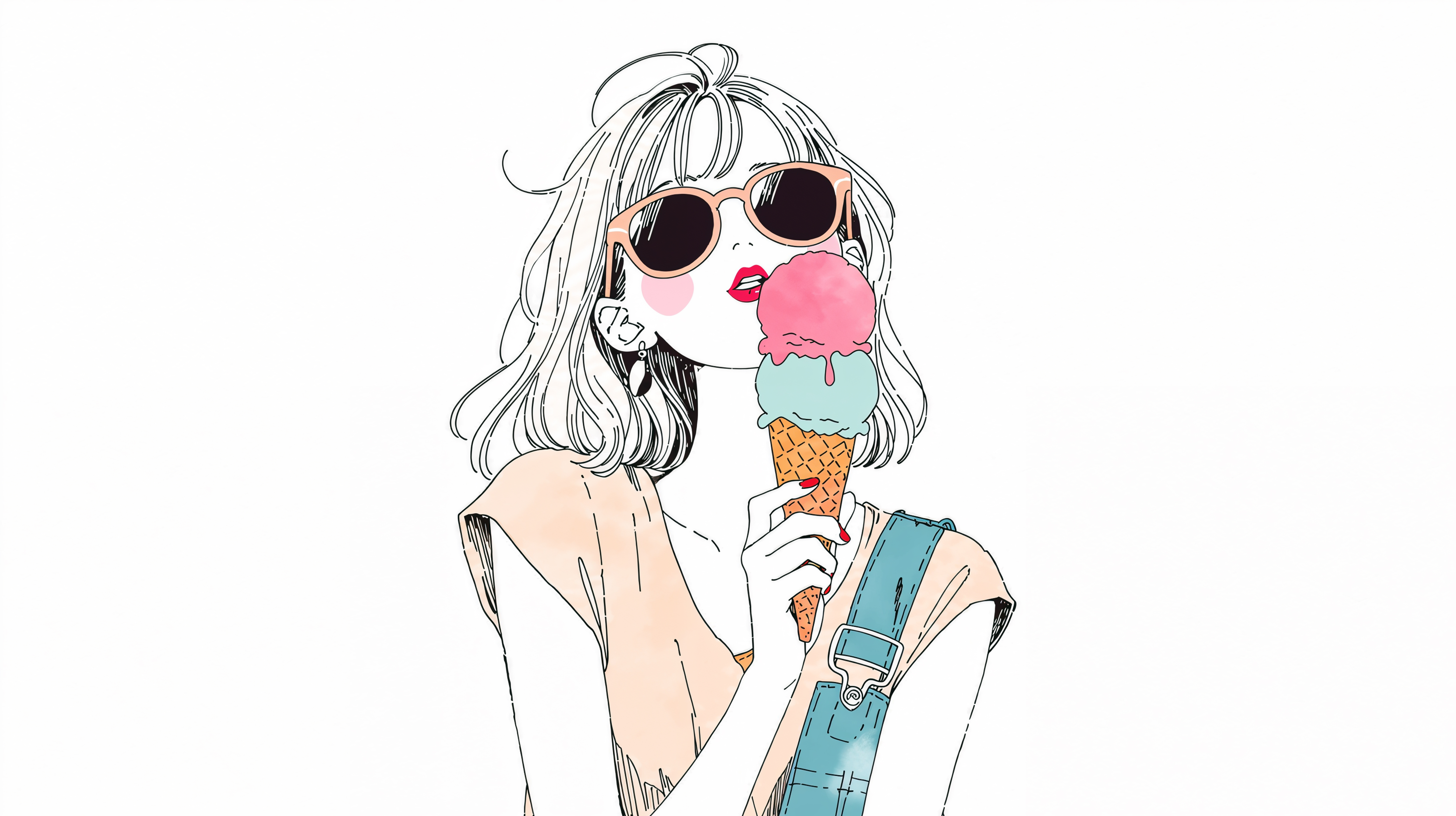 アイスを持つサングラスをした女性のキュートなイラスト no.2