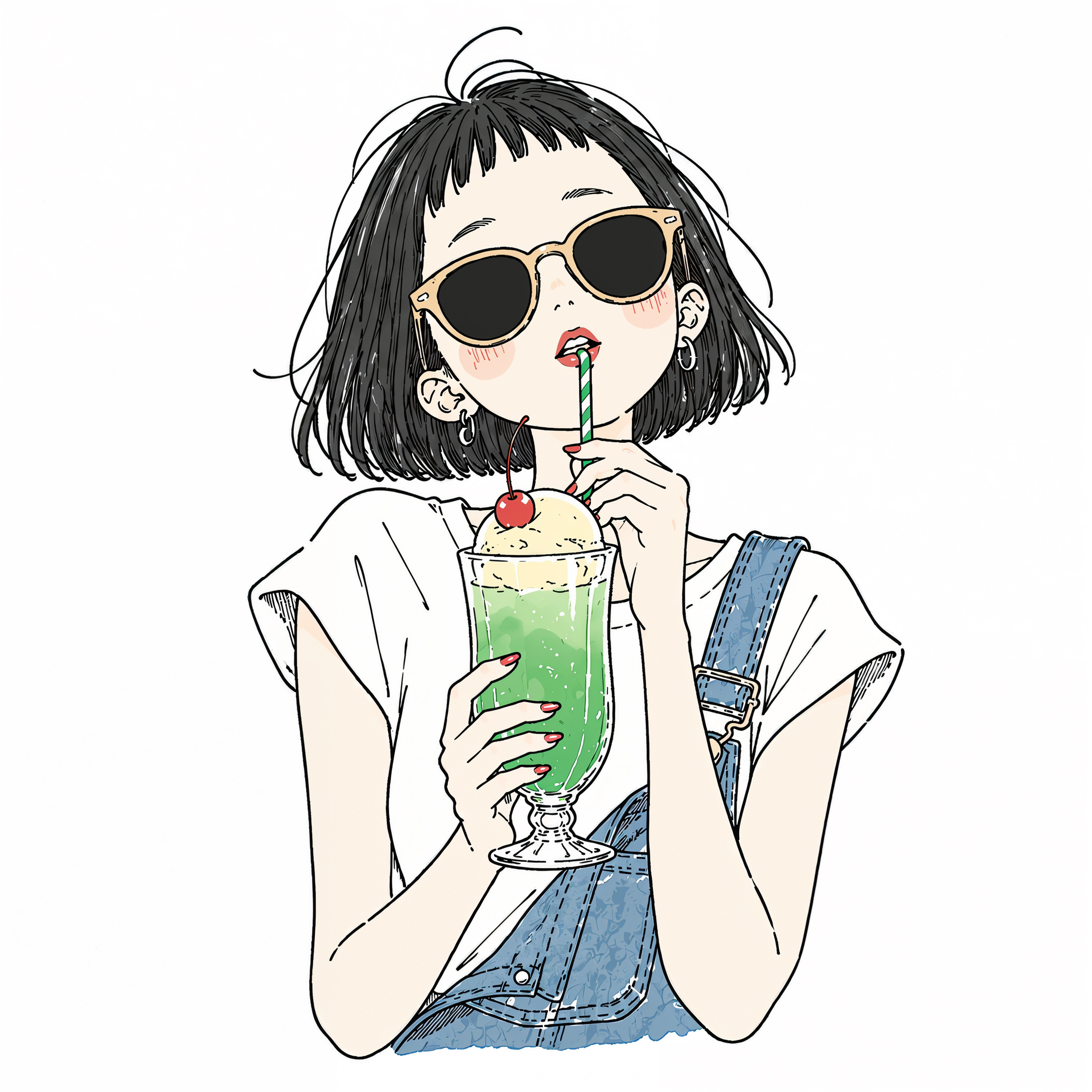 メロンソーダを飲むサングラスをしたかわいい女の子 no.1
