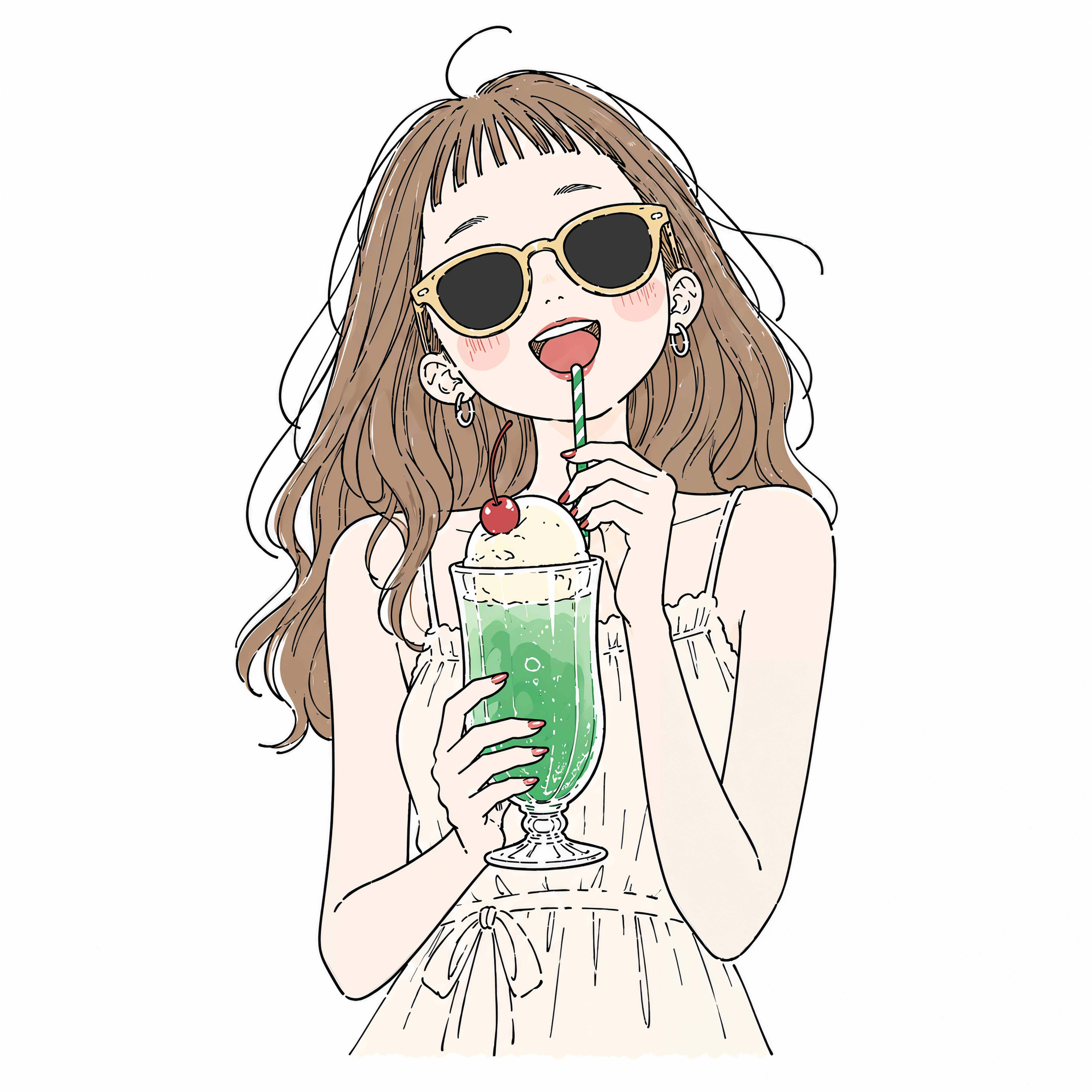 メロンソーダを飲むサングラスをしたかわいい女の子 no.2